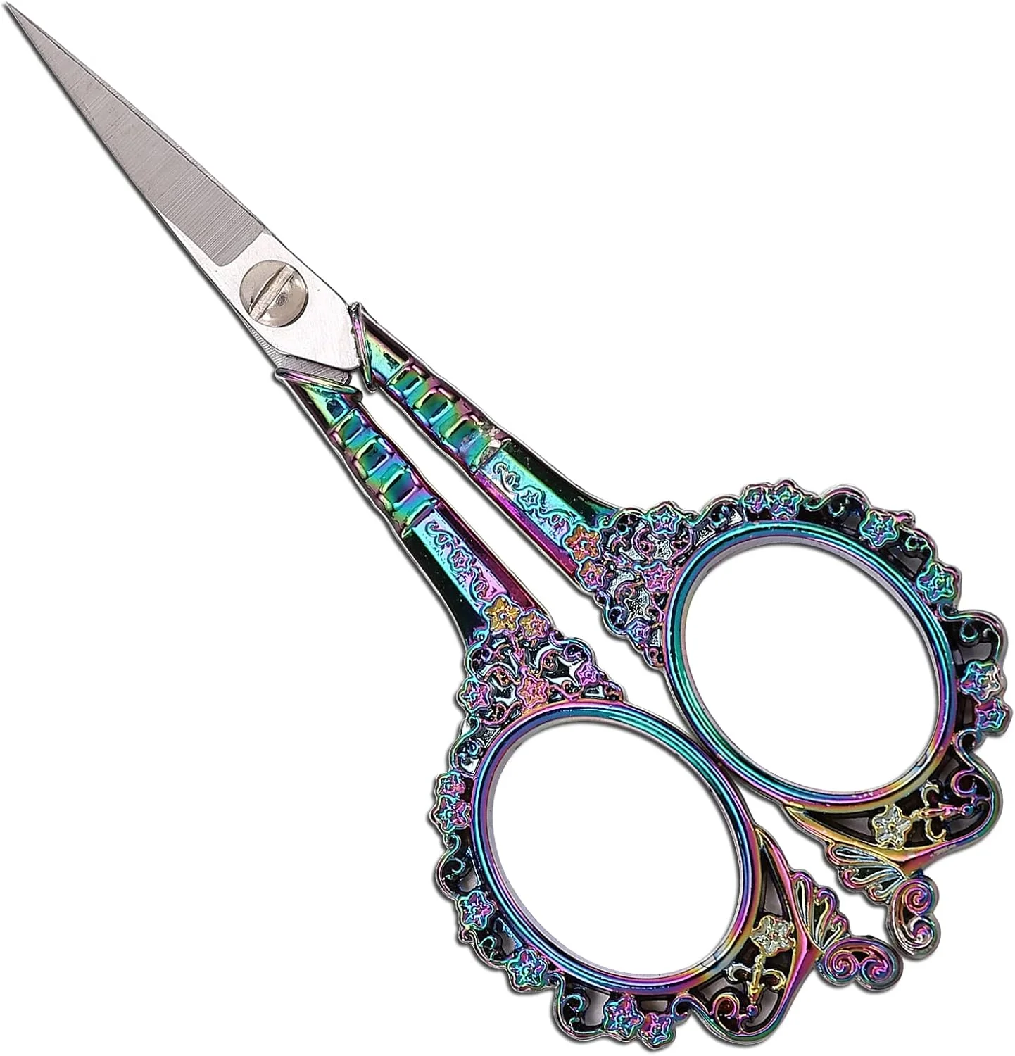 قیچی گلدوزی YOUGUOM، قیچی خیاطی تیز استیل ضد زنگ برای دوخت متقاطع، سوزن دوزی، برش نخ، کاردستی، هنر، ابزار DIY - 4.5 اینچ رنگین کمانی سبک اروپایی قدیمی قیچی گلدوزی YOUGUOM، قیچی خیاطی تیز استیل ضد زنگ برای دوخت متقاطع، سوزن دوزی، برش نخ، کاردستی، هنر، ابزار DIY - 4.5 اینچ رنگین کمانی سبک اروپایی قدیمی