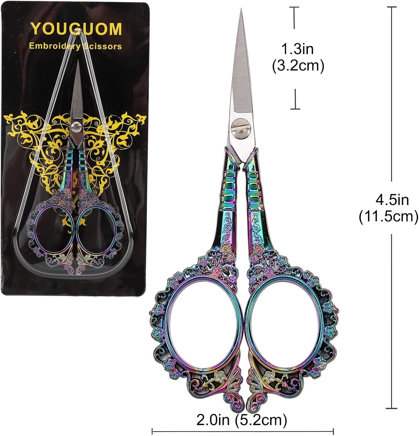 قیچی گلدوزی YOUGUOM، قیچی خیاطی تیز استیل ضد زنگ برای دوخت متقاطع، سوزن دوزی، برش نخ، کاردستی، هنر، ابزار DIY - 4.5 اینچ رنگین کمانی سبک اروپایی قدیمی قیچی گلدوزی YOUGUOM، قیچی خیاطی تیز استیل ضد زنگ برای دوخت متقاطع، سوزن دوزی، برش نخ، کاردستی، هنر، ابزار DIY - 4.5 اینچ رنگین کمانی سبک اروپایی قدیمی