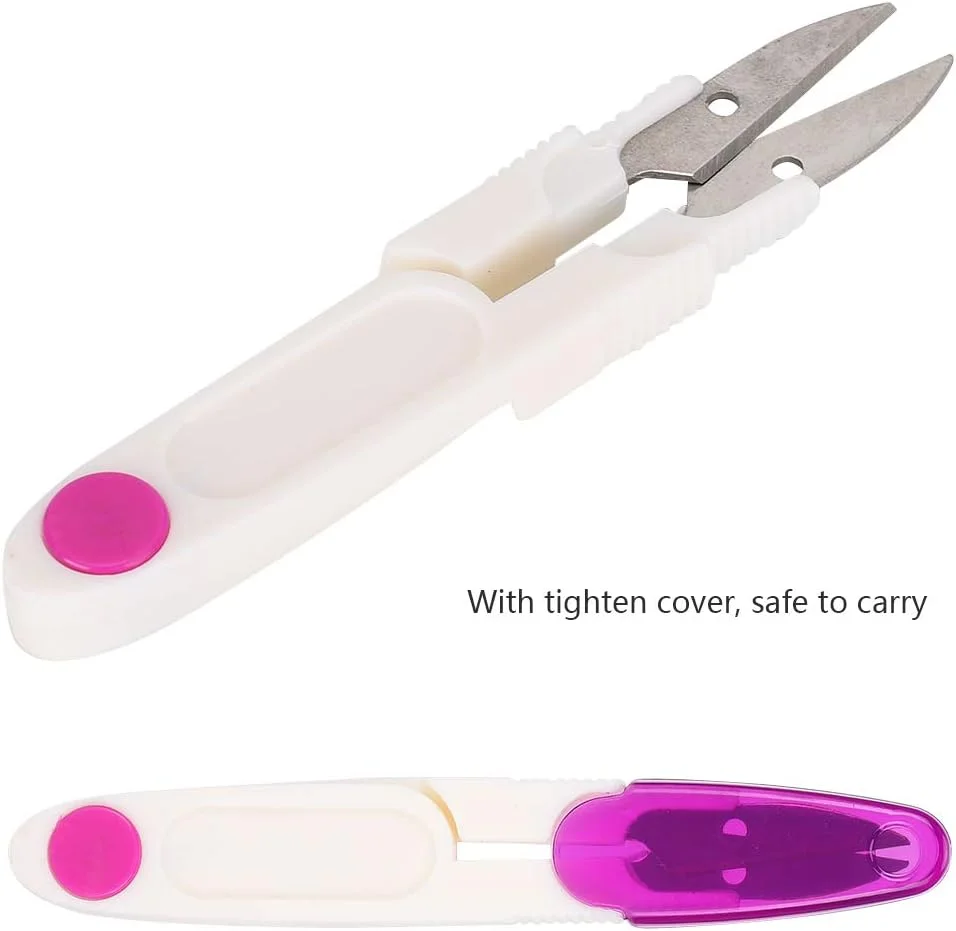 قیچی نخ چین YBWL بسته 10 عددی، قیچی خیاطی چند منظوره U شکل با پوشش محافظ برای مسافرت، خیاطی، ماهیگیری، گلدوزی لباس