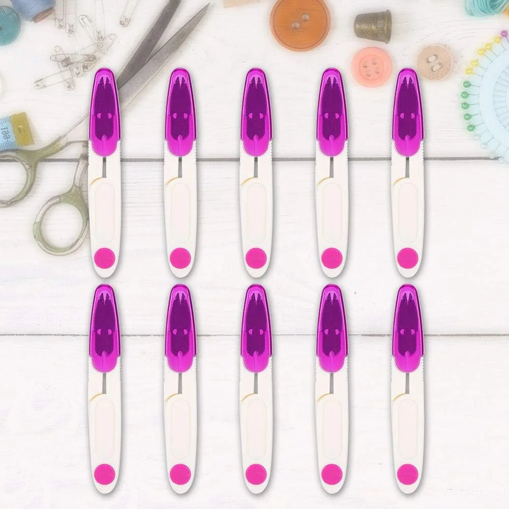 قیچی نخ چین YBWL بسته 10 عددی، قیچی خیاطی چند منظوره U شکل با پوشش محافظ برای مسافرت، خیاطی، ماهیگیری، گلدوزی لباس