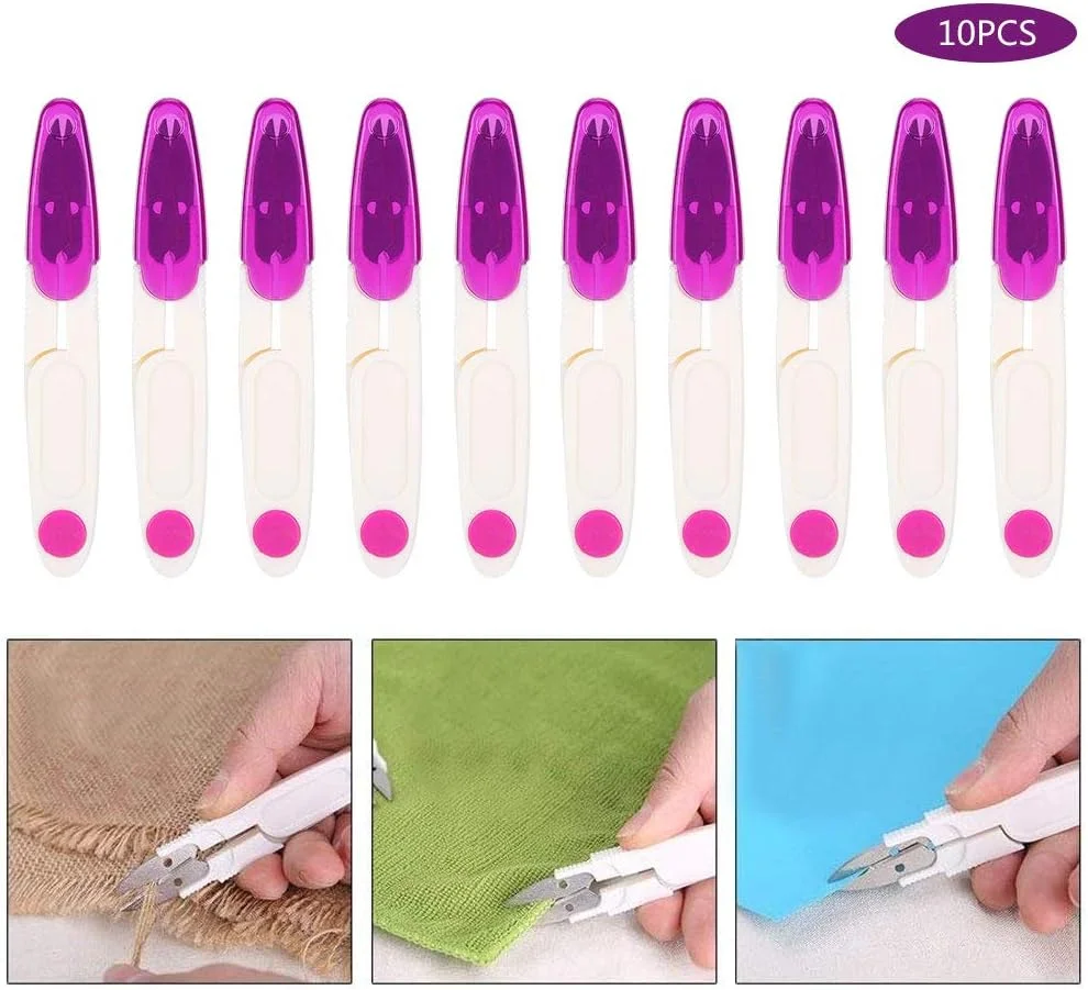 قیچی نخ چین YBWL بسته 10 عددی، قیچی خیاطی چند منظوره U شکل با پوشش محافظ برای مسافرت، خیاطی، ماهیگیری، گلدوزی لباس