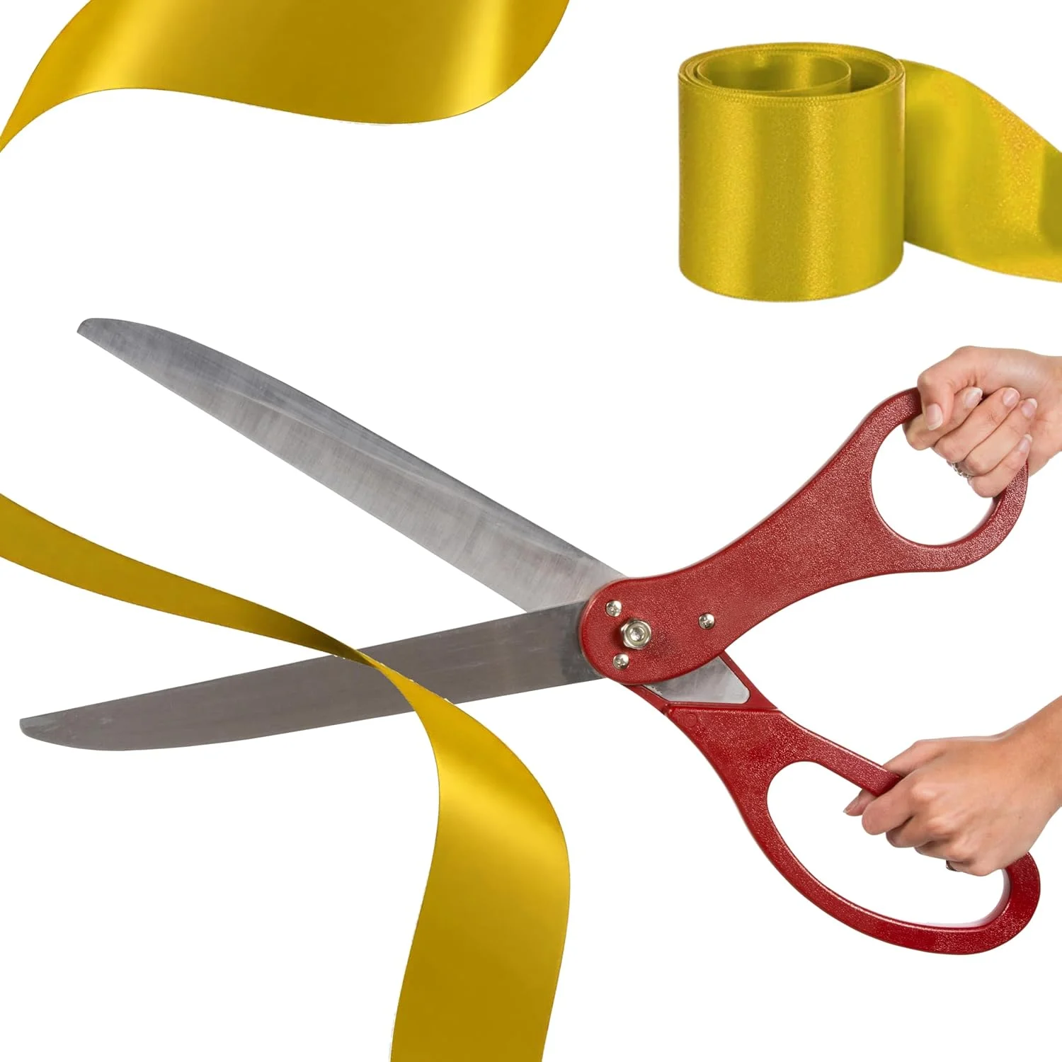 ست قیچی مراسم روبان یارد – قیچی قرمز 63.5 سانتی‌متری با روبان ساتن طلایی، ست قیچی و روبان قرمز برای افتتاحیه ها و رویدادهای ویژه