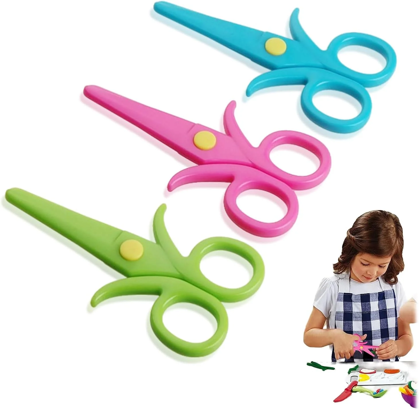 مجموعه 3 عددی قیچی کودک YAFIYGI، قیچی ایمنی پلاستیکی برای تمرین برش ایمن کودکان 2-4 ساله، قیچی برای کودکان، برش کاغذ ایمن برای کودکان، آموزش یک ساله