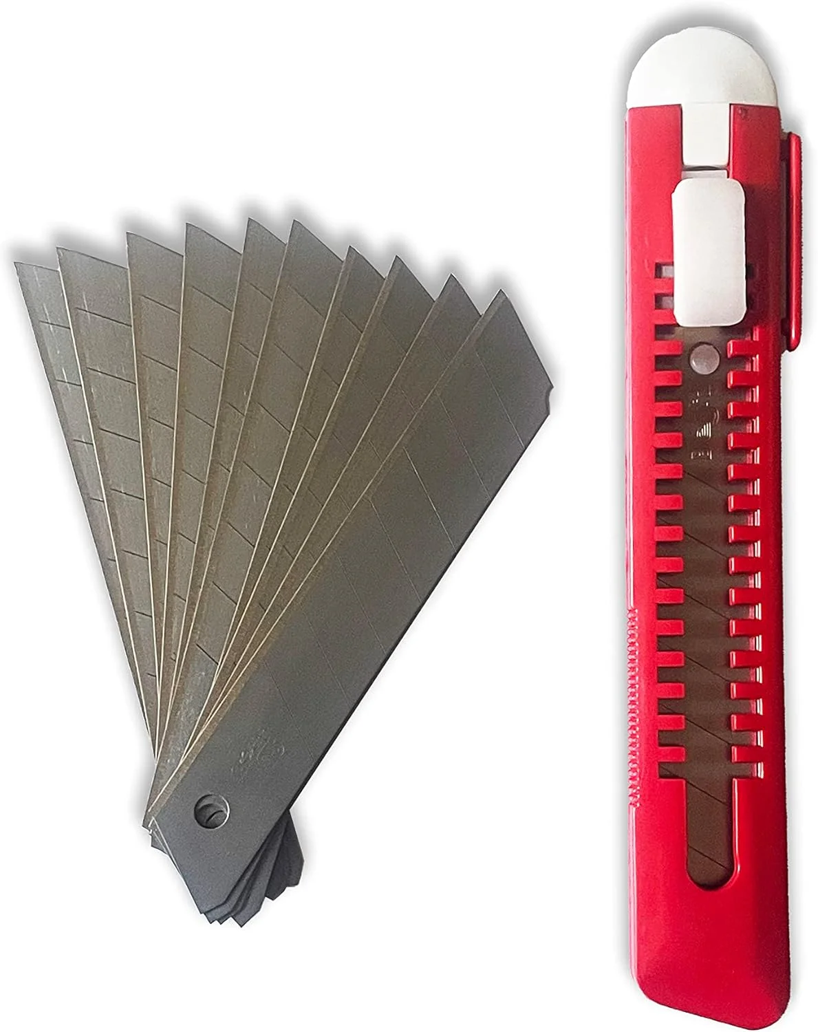 کاتر XML با تیغه جداشونده برای برش کاغذ، کاغذ دیواری، مقوا، وینیل، نوار و غیره، ست با 10 تیغه یدکی 18 میلی متری، مناسب برای استفاده در خانه و محل کار