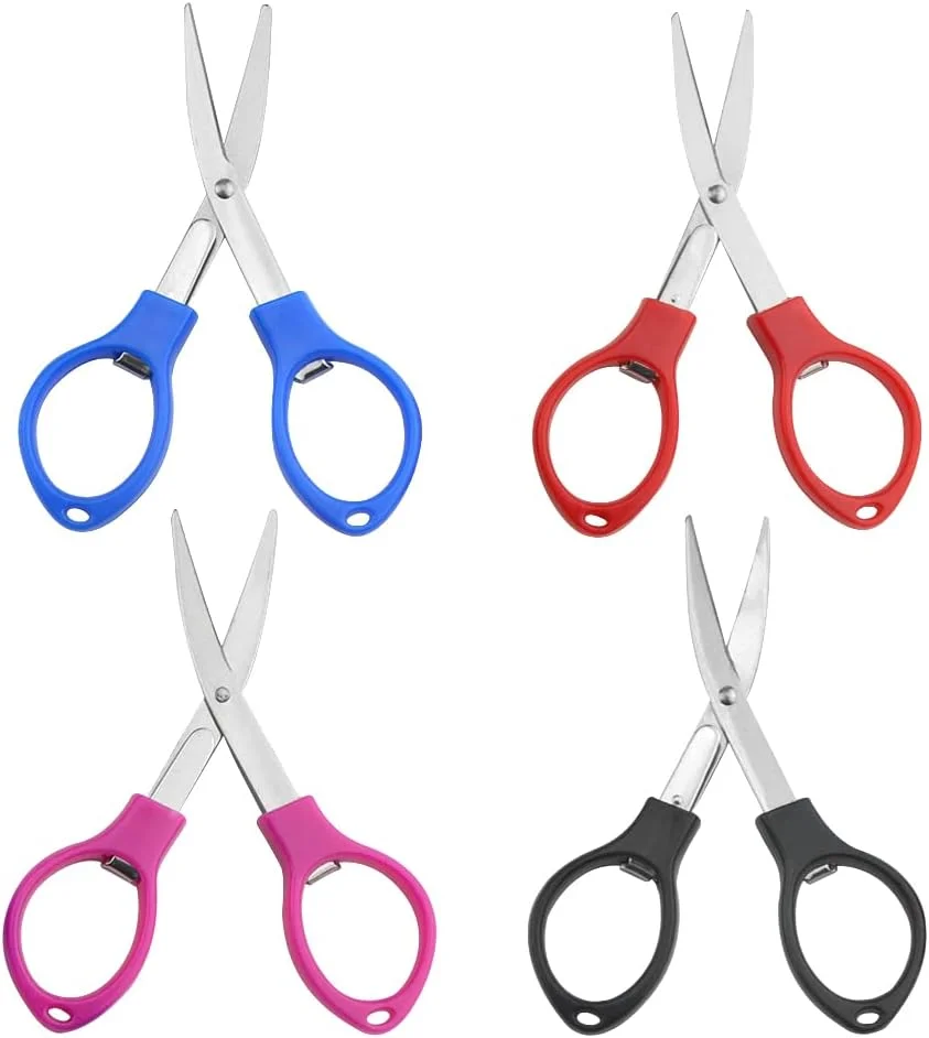 قیچی تاشو XINMEIWEN بسته 12 عددی، قیچی مسافرتی قابل حمل، قیچی خیاطی کوچک استیل ضد زنگ برای استفاده در خانه، محل کار و مسافرت (4 رنگ/ پلاستیکی)