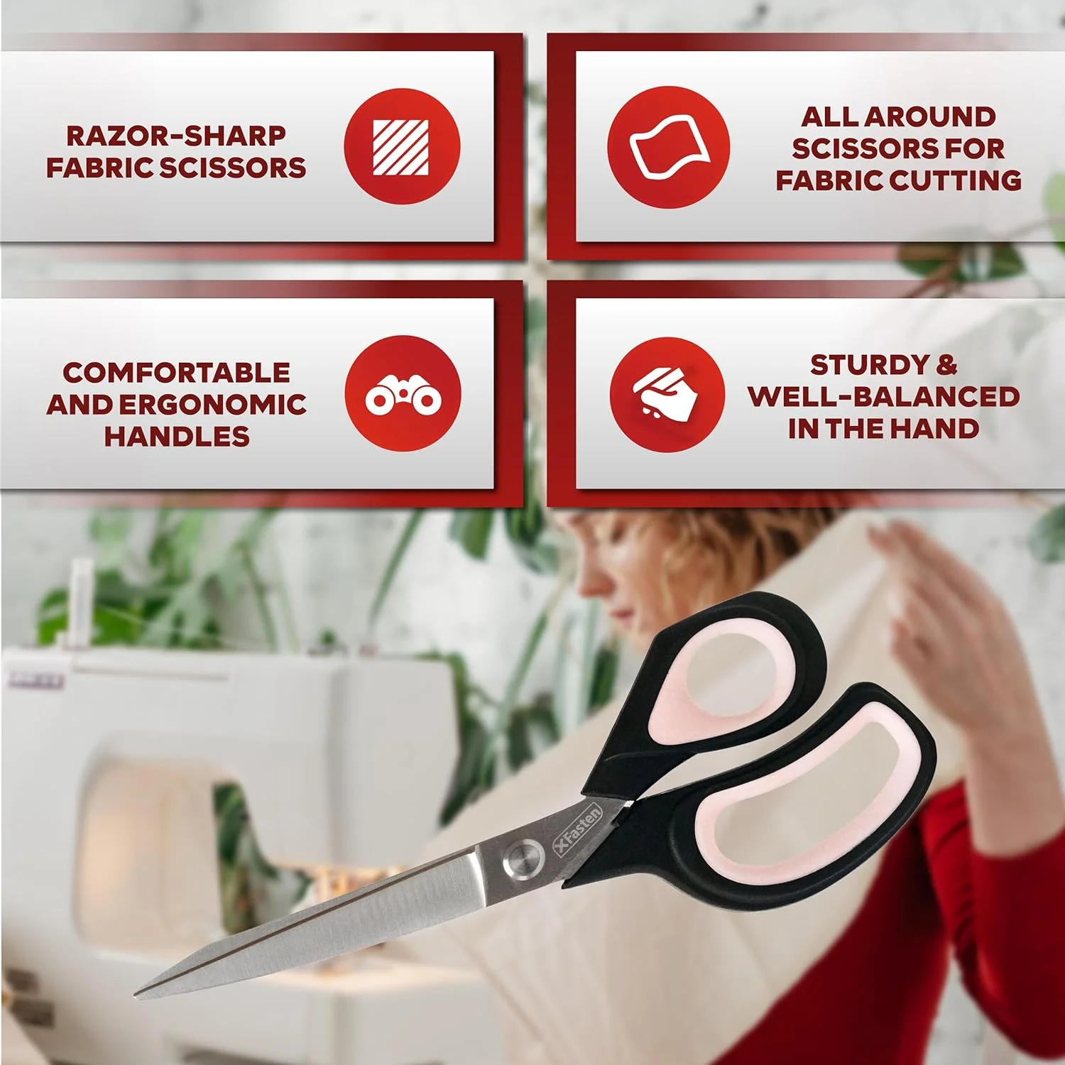 قیچی خیاطی XFasten برای برش پارچه، صورتی، 9.5 اینچ، قیچی پارچه حرفه ای خیاطی | قیچی پارچه سنگین، قیچی تیز برای پارچه، قیچی خیاطی، قیچی بزرگ برای چرم قیچی خیاطی XFasten برای برش پارچه، صورتی، 9.5 اینچ، قیچی پارچه حرفه ای خیاطی | قیچی پارچه سنگین، قیچی تیز برای پارچه، قیچی خیاطی، قیچی بزرگ برای چرم