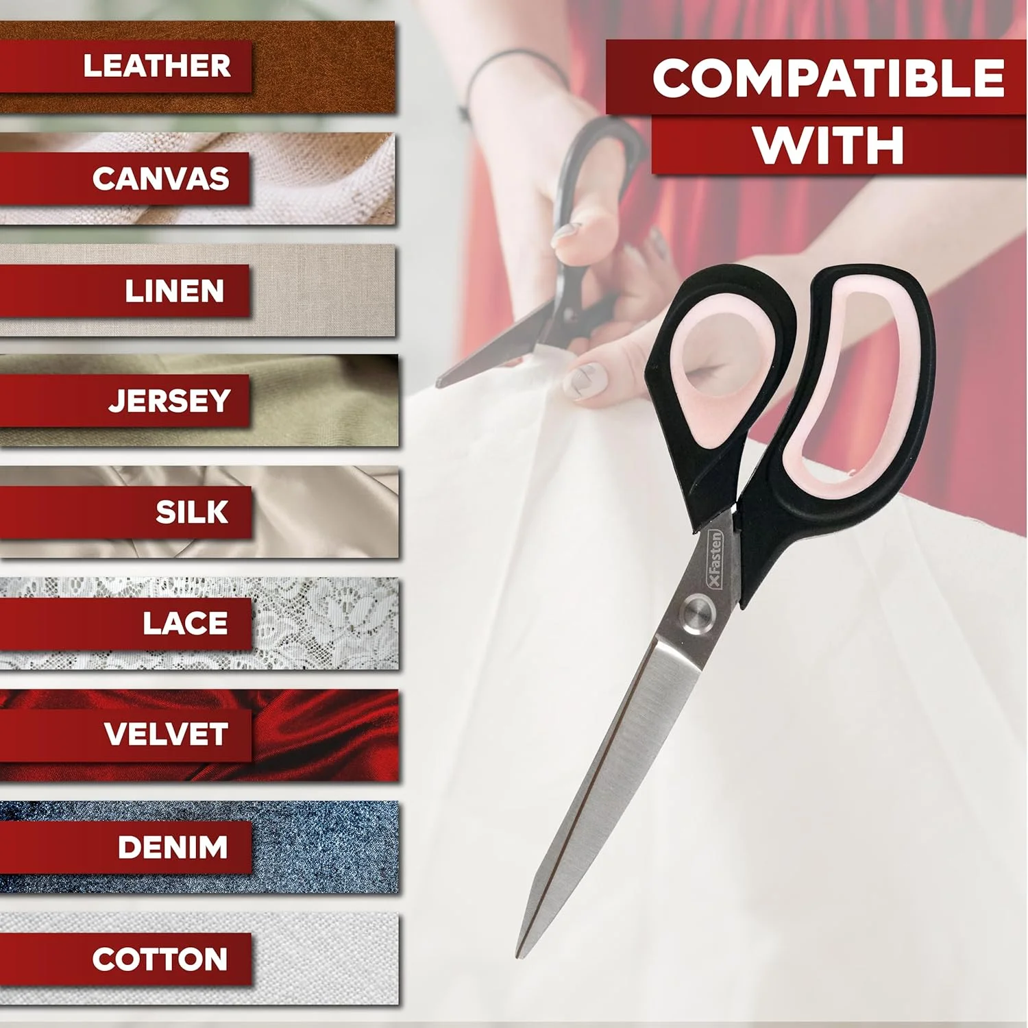 قیچی خیاطی XFasten برای برش پارچه، صورتی، 9.5 اینچ، قیچی پارچه حرفه ای خیاطی | قیچی پارچه سنگین، قیچی تیز برای پارچه، قیچی خیاطی، قیچی بزرگ برای چرم قیچی خیاطی XFasten برای برش پارچه، صورتی، 9.5 اینچ، قیچی پارچه حرفه ای خیاطی | قیچی پارچه سنگین، قیچی تیز برای پارچه، قیچی خیاطی، قیچی بزرگ برای چرم