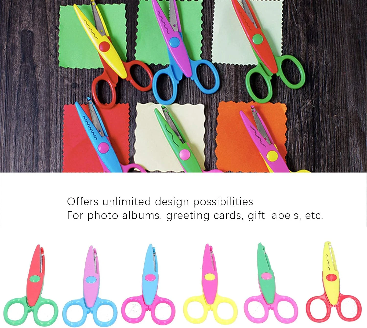 قیچی کودک WWART، قیچی لبه کاغذی با چاپ واضح چند منظوره، استفاده آسان، قیچی تزئینی هنری، رنگ روشن برای طرح های دفترچه یادداشت قیچی کودک WWART، قیچی لبه کاغذی با چاپ واضح چند منظوره، استفاده آسان، قیچی تزئینی هنری، رنگ روشن برای طرح های دفترچه یادداشت