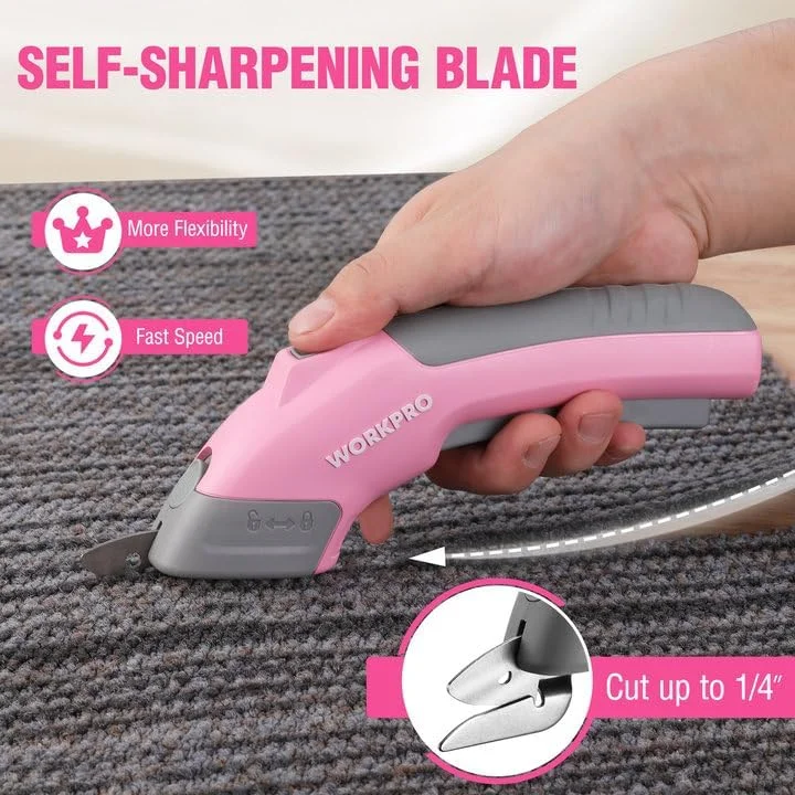 قیچی برقی شارژی 4 ولت WORKPRO با 2 تیغه، برش پارچه، چرم، فرش و مقوا، قیچی قدرتمند قابل شارژ 2000 میلی آمپر ساعتی با جعبه نگهداری قیچی برقی شارژی 4 ولت WORKPRO با 2 تیغه، برش پارچه، چرم، فرش و مقوا، قیچی قدرتمند قابل شارژ 2000 میلی آمپر ساعتی با جعبه نگهداری