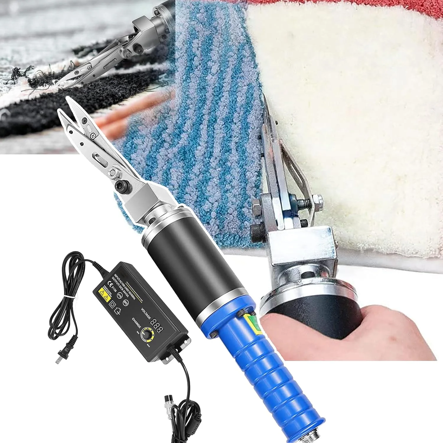 قیچی حکاکی برقی فرش WhCeoy 200W، قیچی مدلینگ و پیرایش حکاکی، 0~4000 دور در دقیقه / تنظیم با دکمه، برای لوازم برش خیاطی، آبی