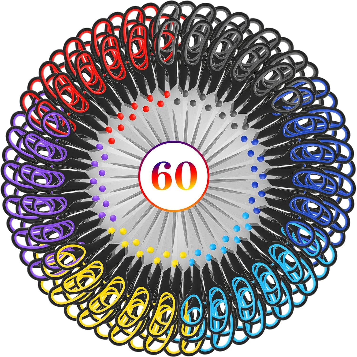 قیچی ویلباند بسته 60 عددی 8 اینچی چند منظوره حرفه ای سنگین چند رنگی ست قیچی استیل ضد زنگ برای لوازم خیاطی اداری منزل مدرسه راهنمایی کاردستی DIY