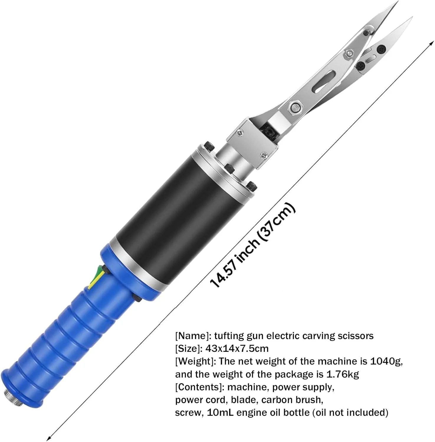 قیچی حکاکی فرش برقی WhCeoy (طول: 370 میلی متر)، قیچی مدل سازی و پیرایش حکاکی، 0 ~ 4000 دور در دقیقه / تنظیم دستگیره، برای لوازم برش خیاطی (1 کیلوگرم)، A