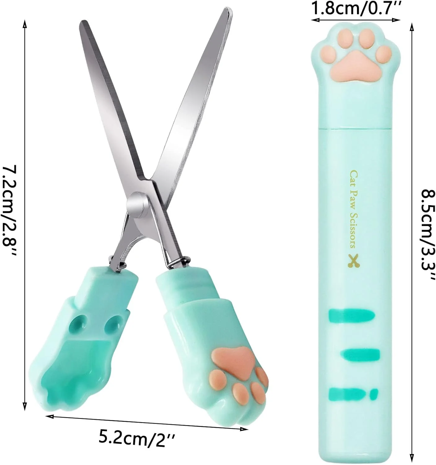 قیچی تاشو Wieat، قیچی مینی پنجه گربه ای، قیچی کوچک برای کودکان، برش کاغذ 2 عدد، قیچی هنری ایمنی کودکان برای مدرسه، برش کاغذ اسکرپ بوک، صورتی و سبز