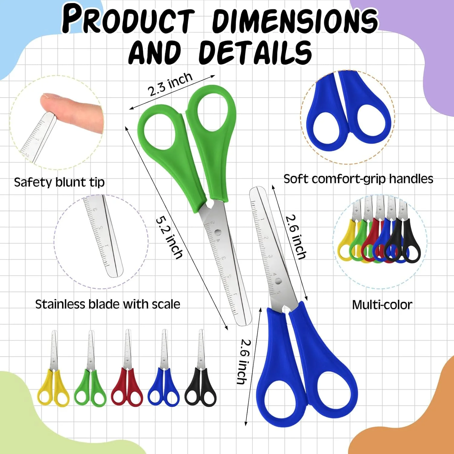 ویلباند 36 عدد قیچی چند منظوره عمده و کاتر جعبه ای جیبی جمع شونده کوچک طرح ابر و گل، مناسب برای لوازم اداری، منزل، مدرسه، خیاطی، پارچه و کاردستی