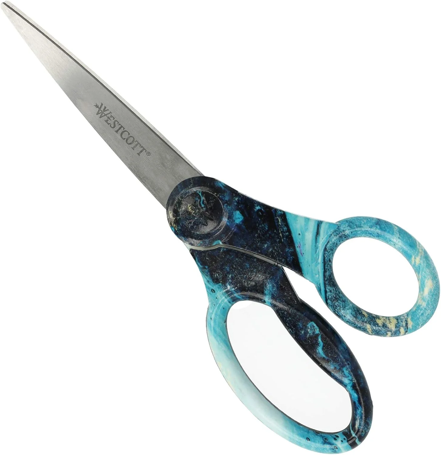 قیچی یونیورسال وستکات با طرح سنگ مرمر و هنر ریختن، تیغه های استیل ضد زنگ و دسته های پلاستیکی، 8 اینچ، فیروزه ای، E-38081 آبی