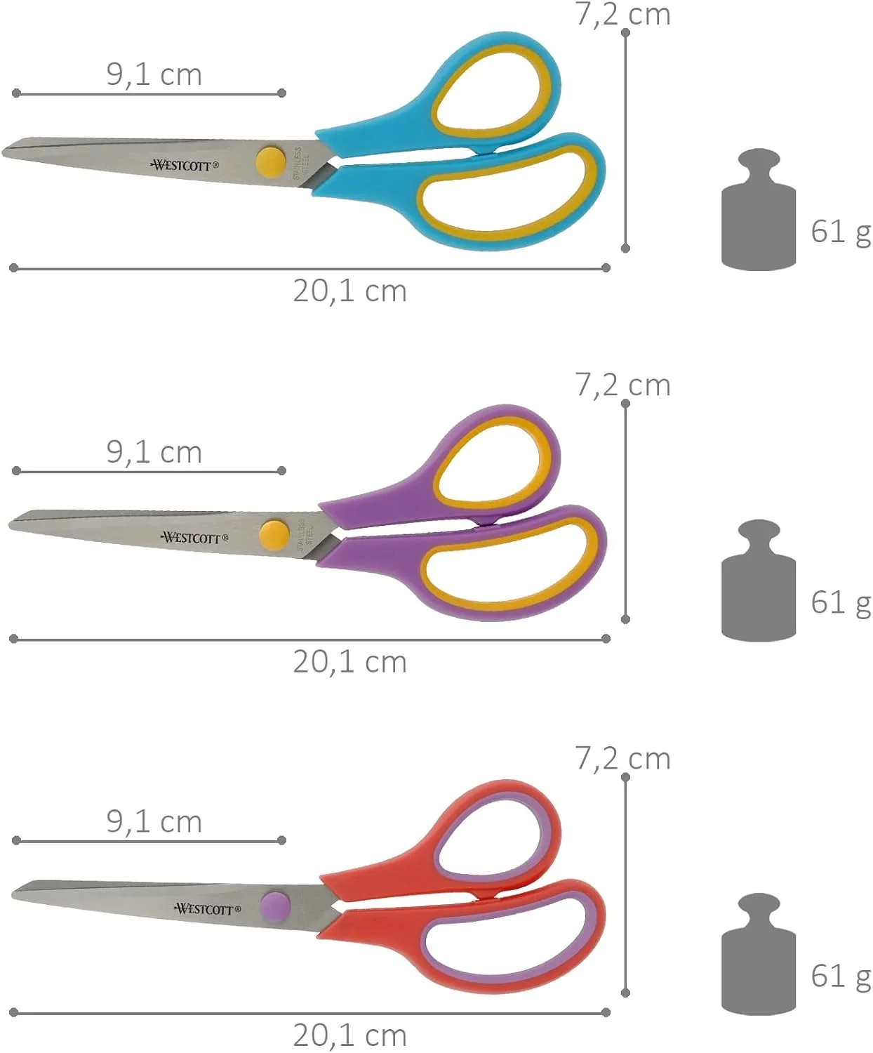 قیچی های دسته آسان وستکات، 3 عددی، مخلوط | ست 3 قیچی همه منظوره با دسته راحت | تیغه استیل ضد زنگ بسیار تیز و بادوام | قیچی برای کاردستی، منزل، مدرسه و اداره | N-90033 00 قیچی های دسته آسان وستکات، 3 عددی، مخلوط | ست 3 قیچی همه منظوره با دسته راحت | تیغه استیل ضد زنگ بسیار تیز و بادوام | قیچی برای کاردستی، منزل، مدرسه و اداره | N-90033 00