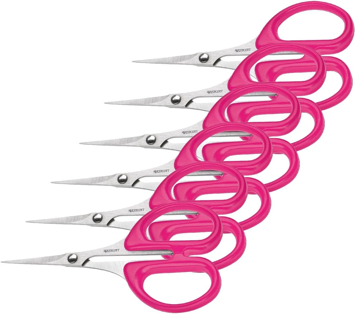 قیچی اداری 10 سانتی متری Westcott E-13101 00-I با تیغه های استیل ضد زنگ و دسته های پلاستیکی صورتی بسته 6 عددی قیچی اداری 10 سانتی متری Westcott E-13101 00-I با تیغه های استیل ضد زنگ و دسته های پلاستیکی صورتی بسته 6 عددی