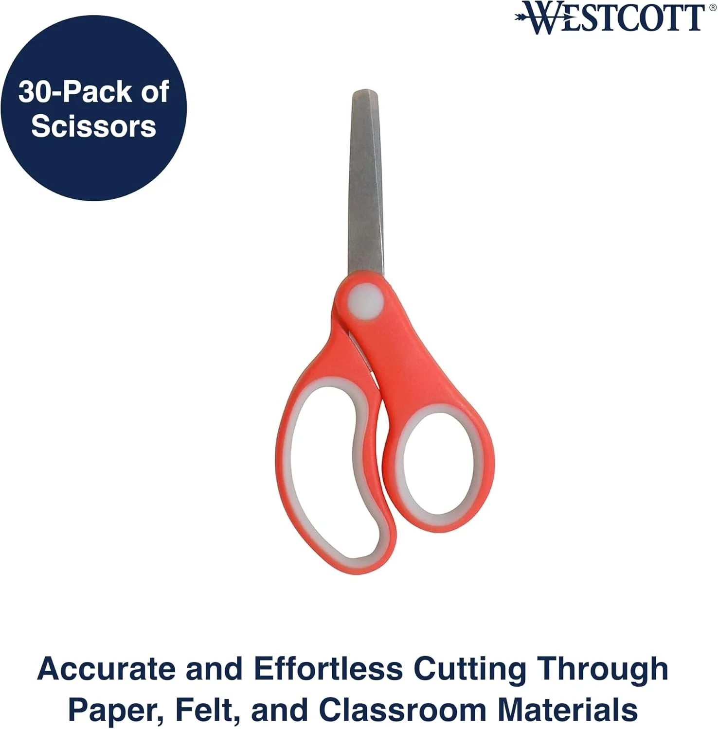 قیچی کودکانه وستکات BASIX با دسته نرم، نوک گرد، 5 اینچ، بسته 30 عددی، رنگارنگ، 55845 قیچی کودکانه وستکات BASIX با دسته نرم، نوک گرد، 5 اینچ، بسته 30 عددی، رنگارنگ، 55845