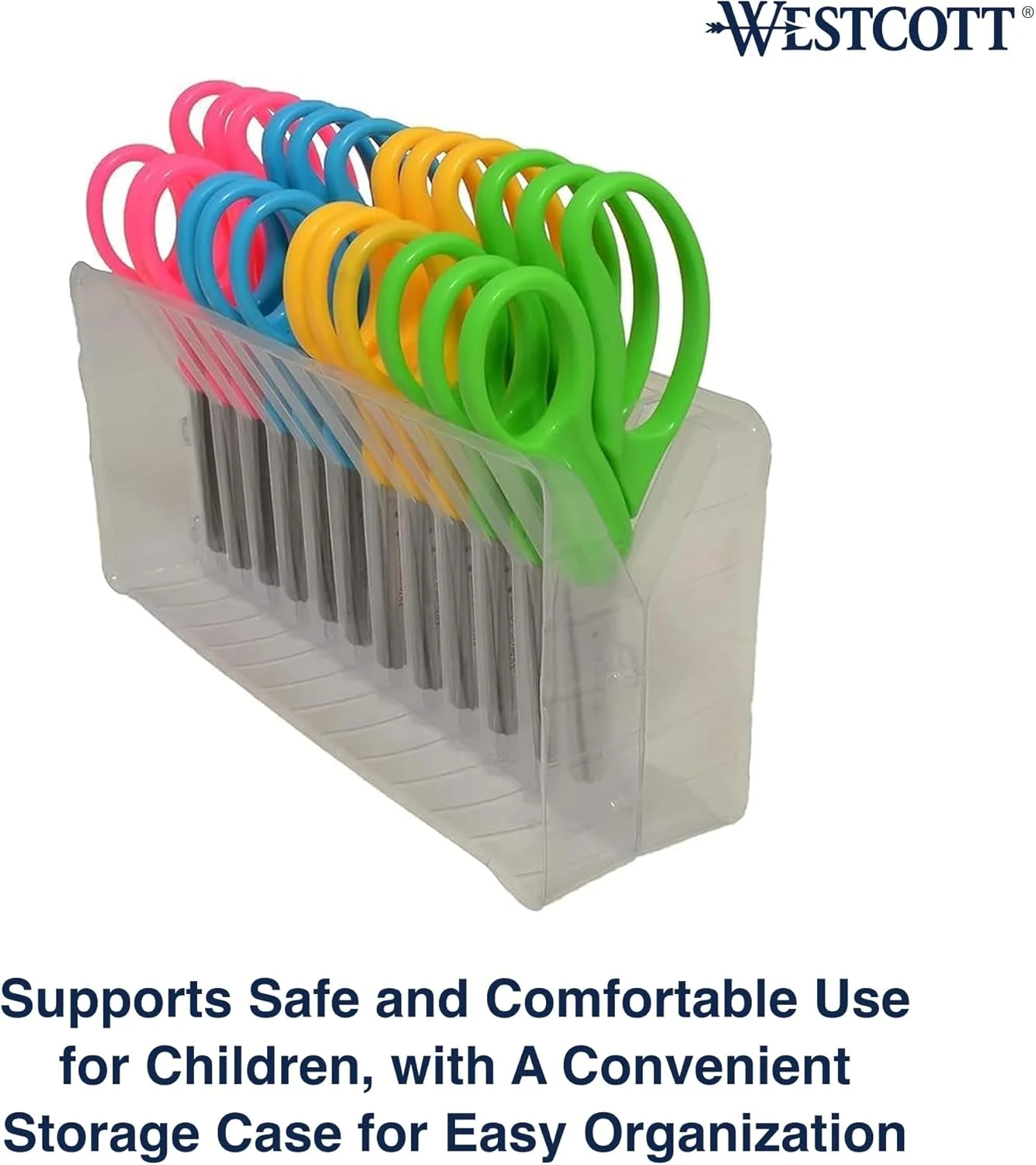 قیچی های راست و چپ دست وستکات برای کودکان، قیچی های ایمنی نوک تیز 5 اینچی، متنوع، بسته 12 عددی (13141) قیچی های راست و چپ دست وستکات برای کودکان، قیچی های ایمنی نوک تیز 5 اینچی، متنوع، بسته 12 عددی (13141)