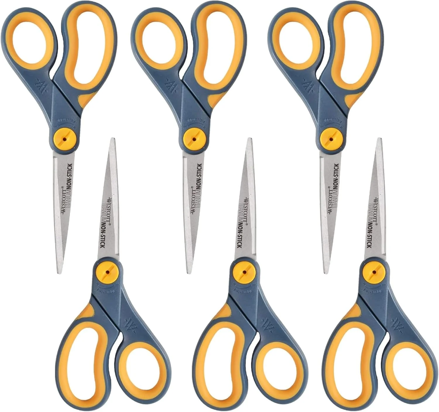 قیچی 8 اینچی غیر چسبنده با روکش تیتانیوم Westcott برای دفتر و خانه، خاکستری/زرد، بسته 6 عددی (17597)