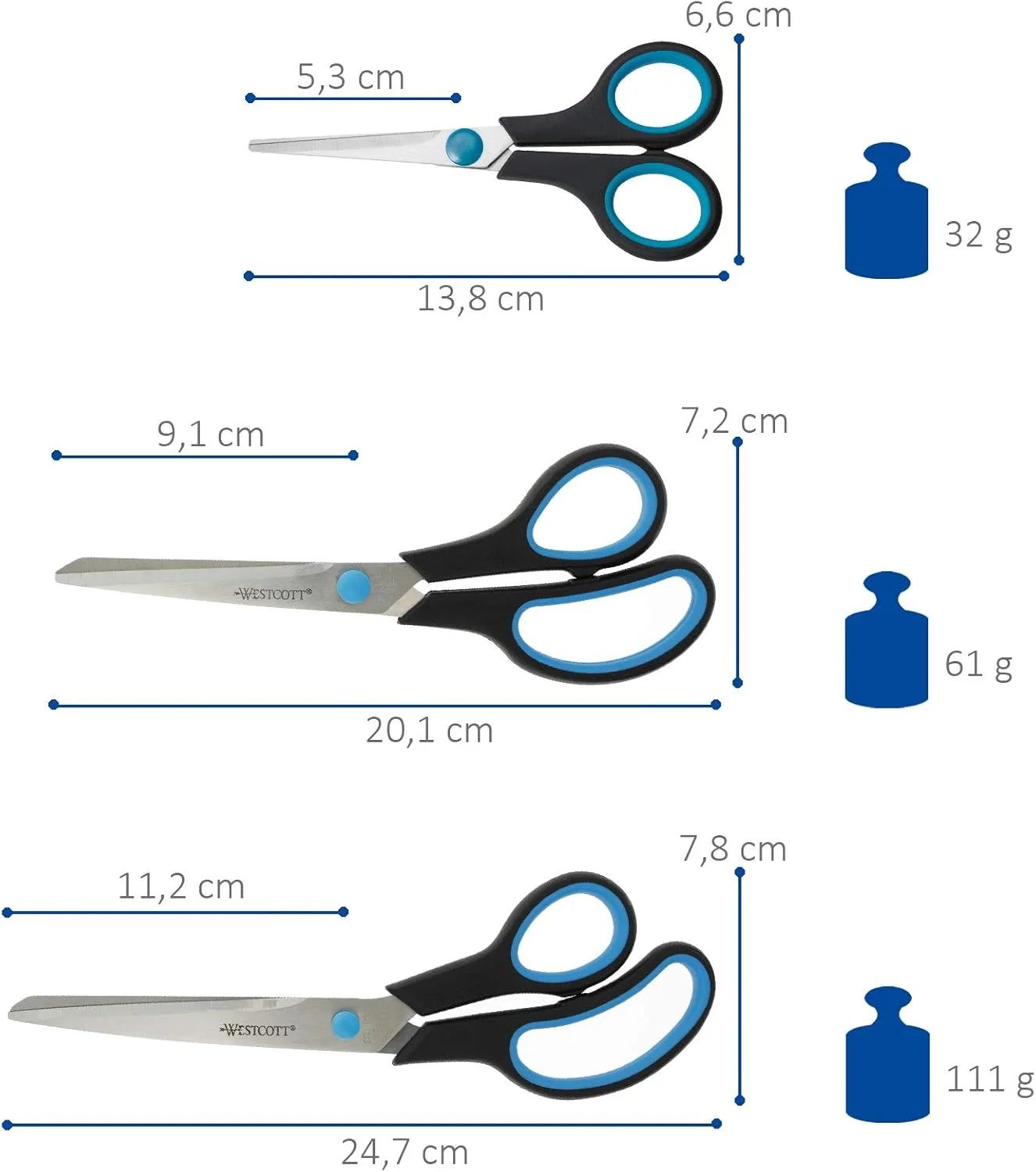 قیچی دسته نرم وستcott N-9002700 با طراحی آسان - مشکی/آبی (ست 3 عددی) قیچی دسته نرم وستcott N-9002700 با طراحی آسان - مشکی/آبی (ست 3 عددی)