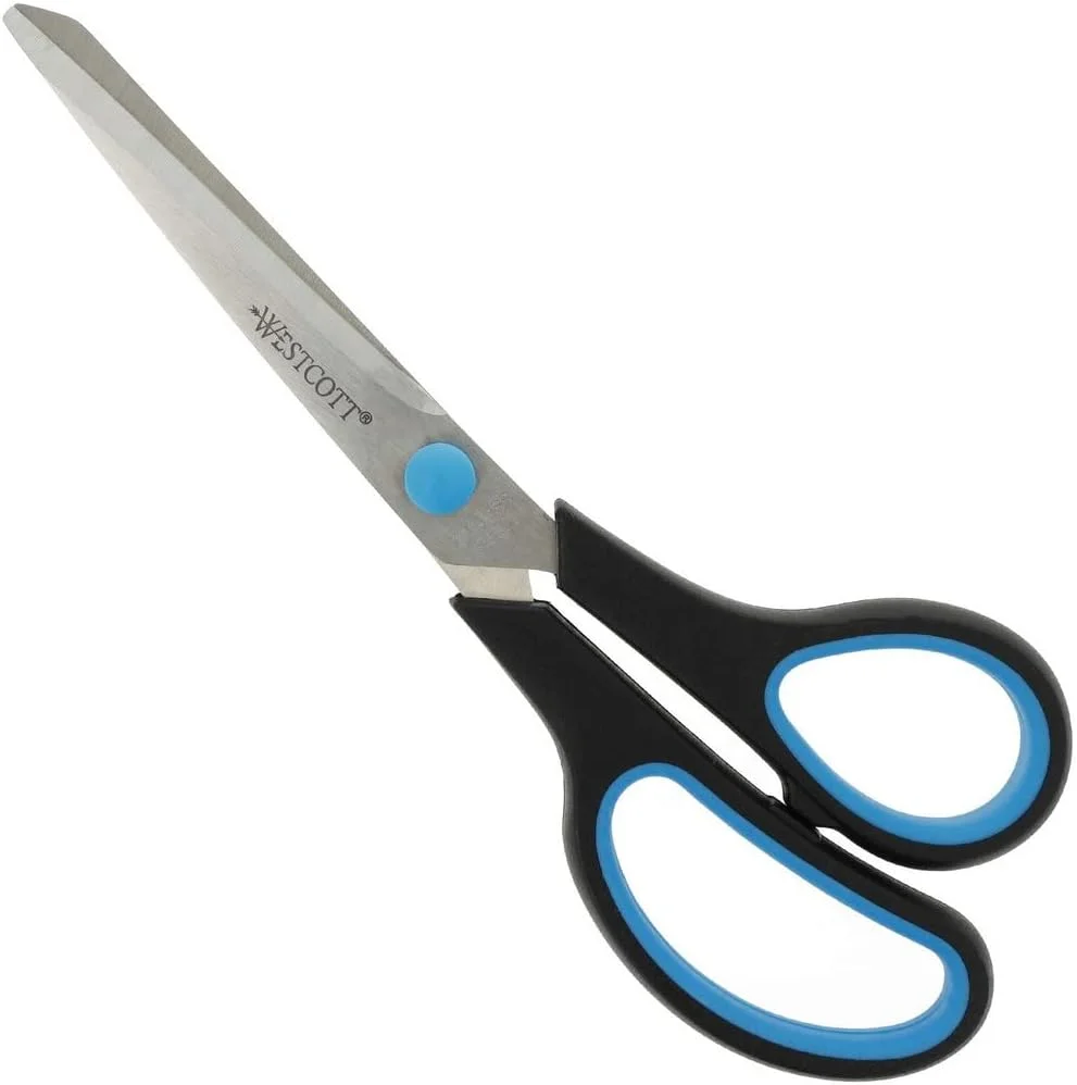 قیچی وستcott E-30283 00 دسته پلاستیکی نرم / آسان گیر 20 سانتی متر مجموعه 12 عددی مشکی / آبی