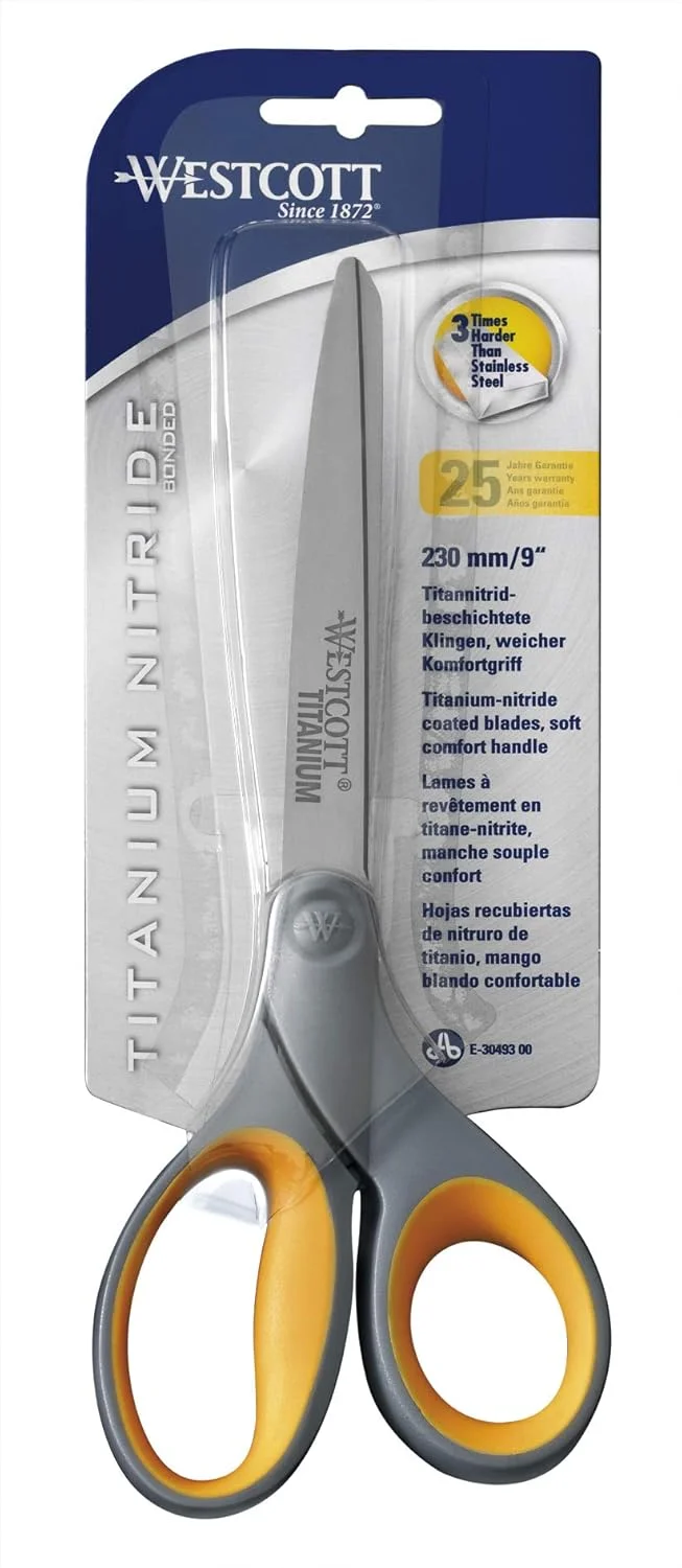 قیچی سافت گریپ وستکات E-30493 00، تیغه های فولاد ضد زنگ نیترید تیتانیوم 11 سانتی متر، خاکستری/زرد 23 سانتی متر قیچی سافت گریپ وستکات E-30493 00، تیغه های فولاد ضد زنگ نیترید تیتانیوم 11 سانتی متر، خاکستری/زرد 23 سانتی متر