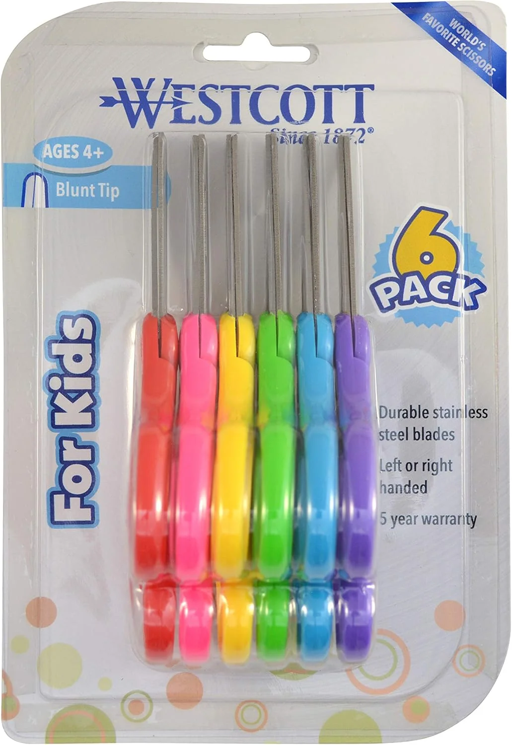 قیچی راست و چپ دست وستکات 16454، قیچی کودکانه، مناسب سنین 4-8 سال، نوک گرد 5 اینچی، متنوع، بسته 6 عددی قیچی راست و چپ دست وستکات 16454، قیچی کودکانه، مناسب سنین 4-8 سال، نوک گرد 5 اینچی، متنوع، بسته 6 عددی