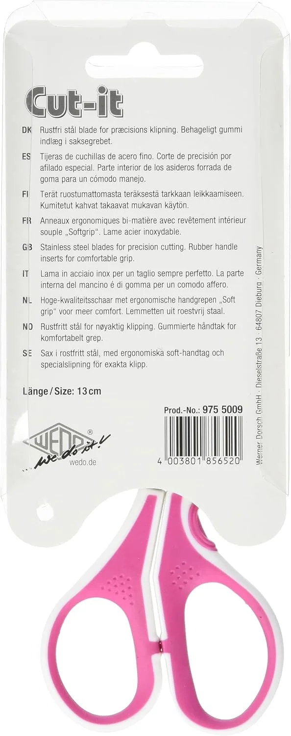 قیچی استیل 13 سانتی متری Wedo 975 5009 Cut-it با دسته نرم - صورتی قیچی استیل 13 سانتی متری Wedo 975 5009 Cut-it با دسته نرم - صورتی