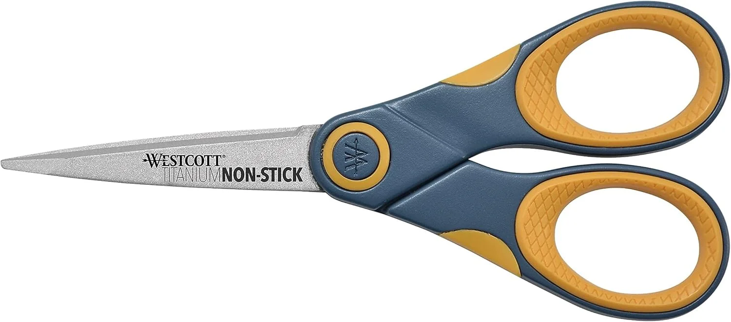 قیچی غیر چسبنده تیتانیومی وستکات 14881، 5 اینچ، تیغه صاف، خاکستری/زرد قیچی غیر چسبنده تیتانیومی وستکات 14881، 5 اینچ، تیغه صاف، خاکستری/زرد