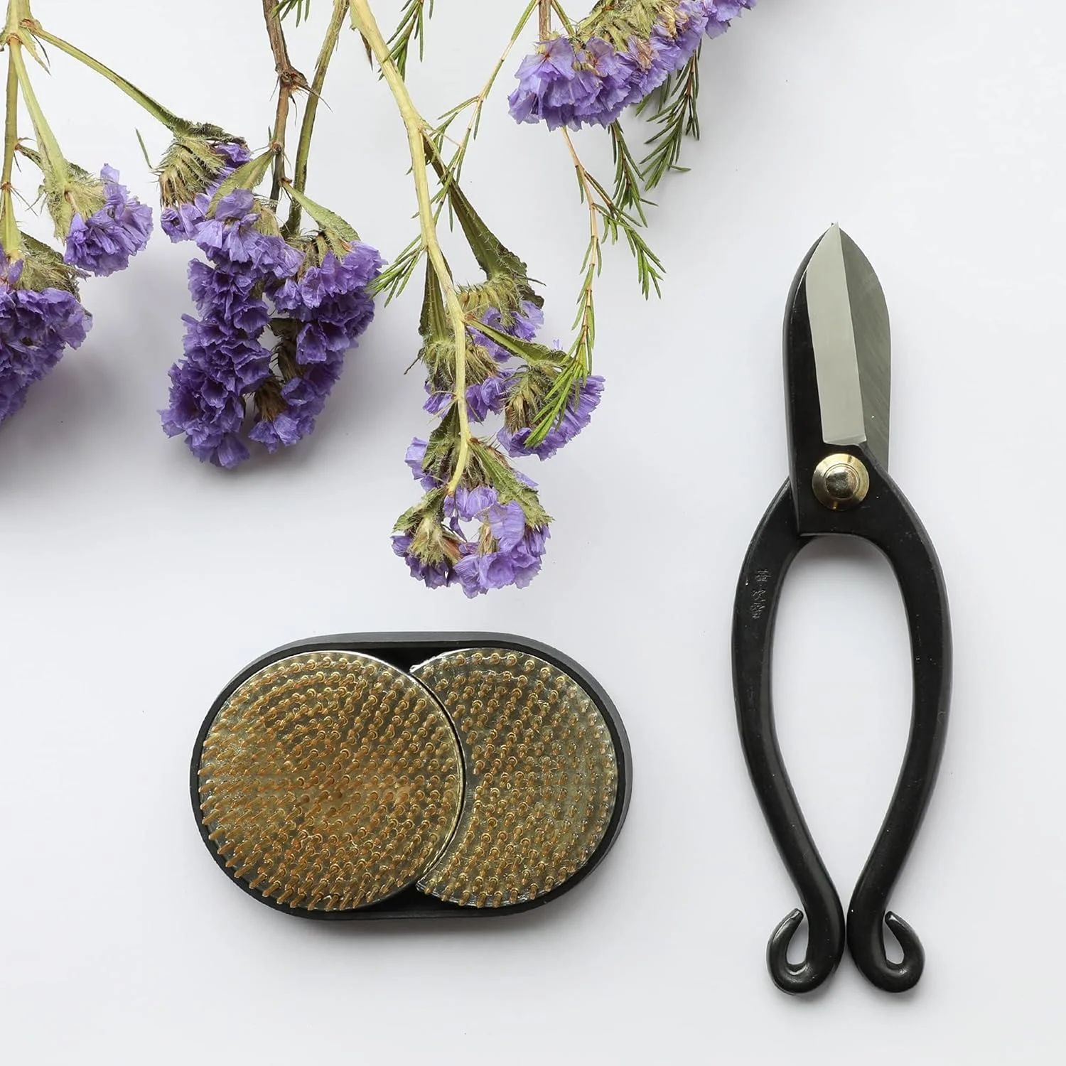 مجموعه ابزار ضروری ایکبانا وازاکورا 2 عددی ساخت ژاپن، کیت گل آرایی [قیچی ایکنوبو + نگهدارنده سوزنی گل کنزان خورشید و ماه]