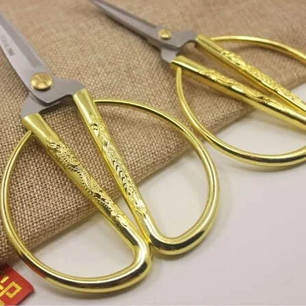 قیچی بونسای با طرح برجسته اژدها و ققنوس با روکش طلا Wasan، قیچی سنتی خانگی چینی برای خیاطی، هنر، صنایع دستی، برش کاغذ غذا - 2 بسته (5 اینچ و 6 اینچ)