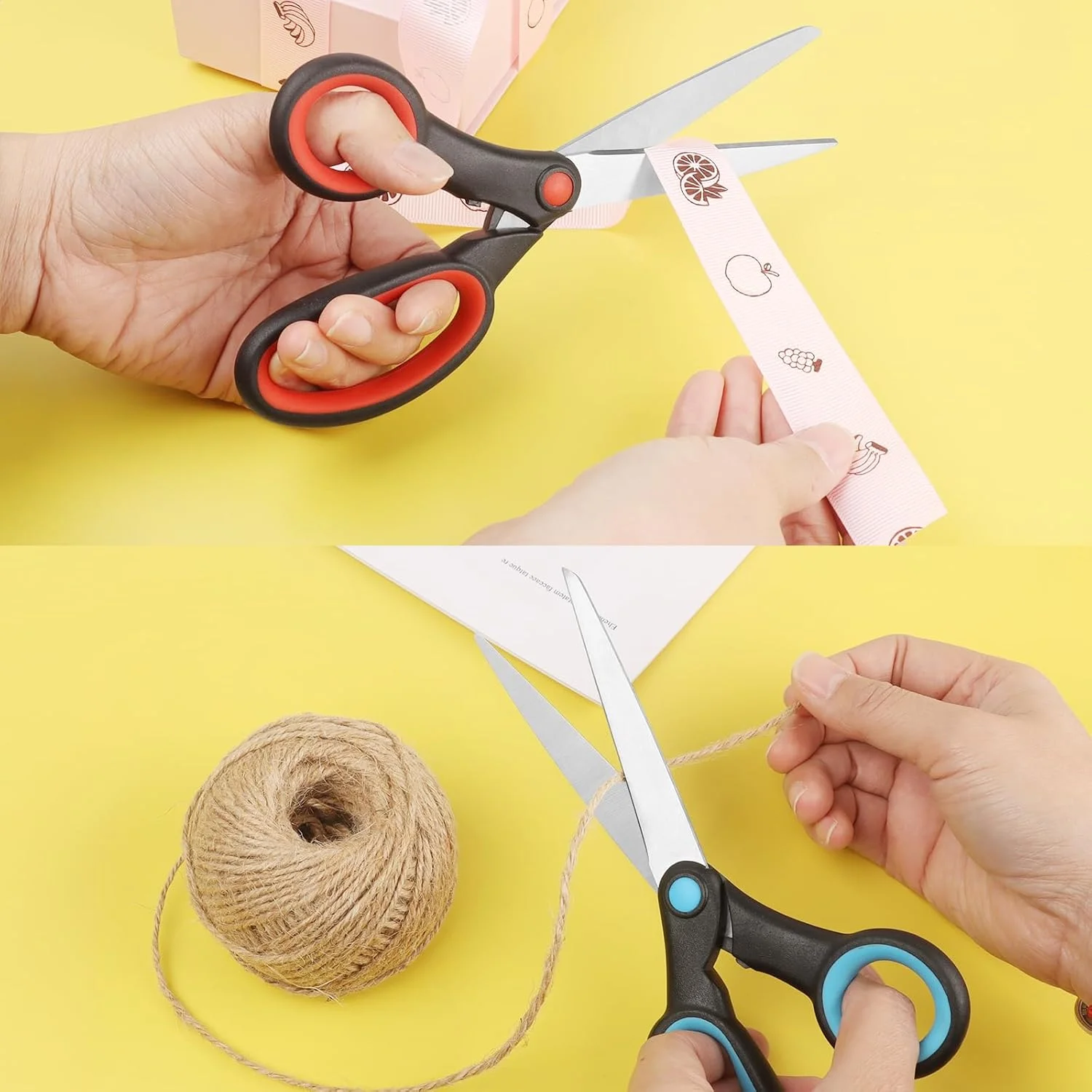 قیچی چپ دست Vutyvve، قیچی 8 اینچی چپ دست با دسته نرم برای خانه، مدرسه، اداره، خیاطی پارچه، قرمز/آبی، بسته 2 عددی