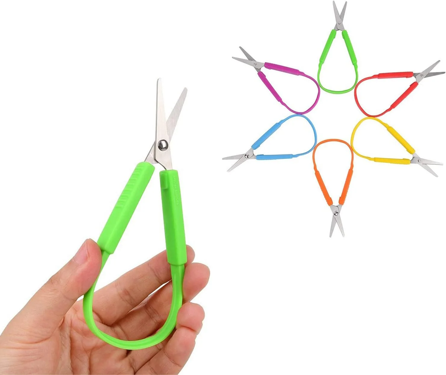 قیچی های حلقه ای Vokowin، 8 عددی، قیچی های حلقه ای کوچک 5.5 اینچی و 8 اینچی خود بازشو با دسته تطبیقی برای باز کردن آسان، مناسب برای کودکان، بزرگسالان، مدارس، آموزش هنر و کاردستی (رنگ تصادفی) (K153-8)