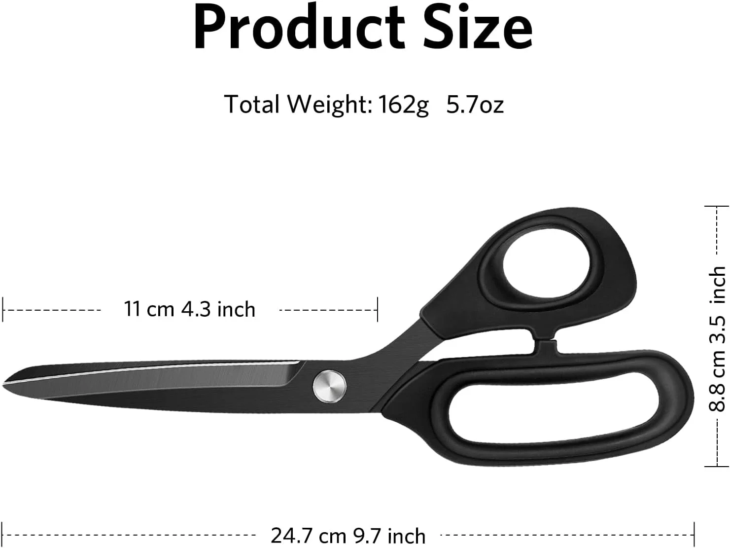 قیچی پارچه و خیاطی Vutyvve برای برش پارچه، لباس، منسوجات، با دسته نرم و راحت، قیچی خیاطی 24.5 سانتی متری، نخ چین، متر خیاطی، مشکی، ست 3 عددی