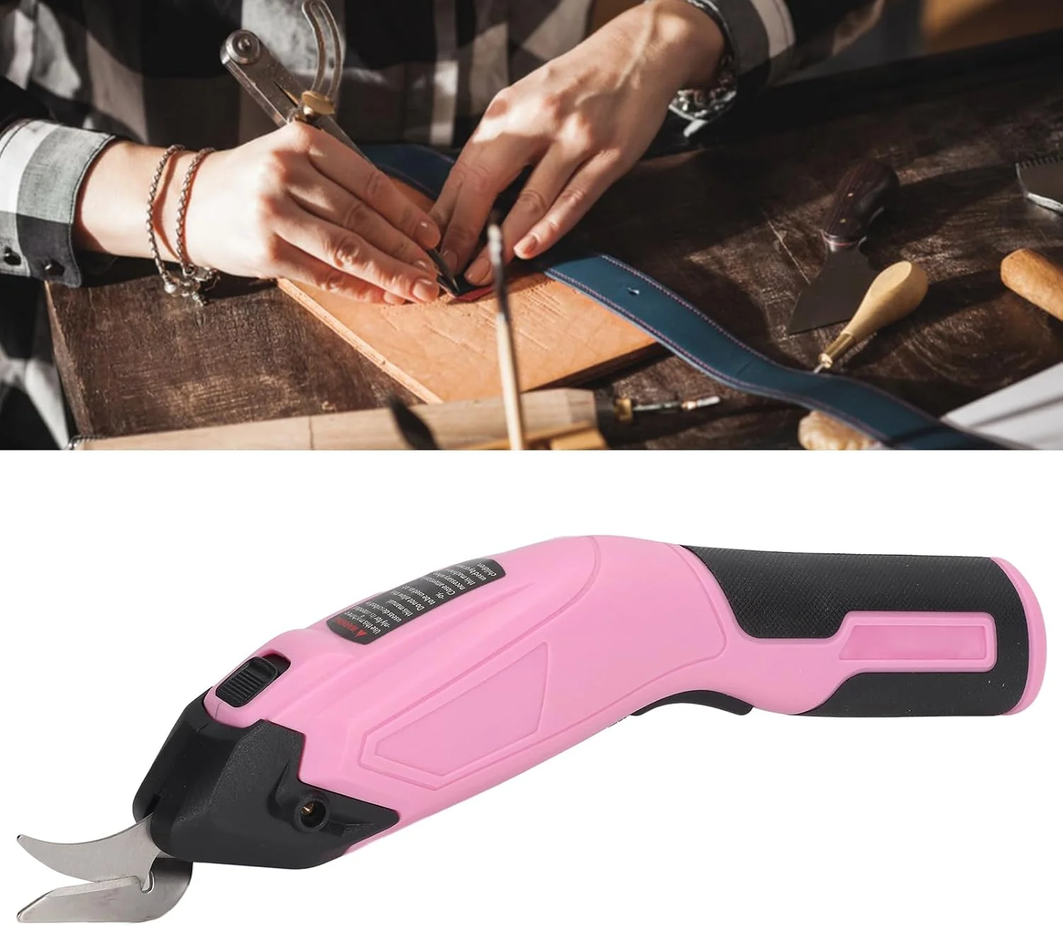 قیچی برقی شارژی بدون سیم Vomeko، برش دهنده پارچه با شارژ USB و دسته ارگونومیک برای چرم، مقوا، پلاستیک (1500mAh، آلیاژ آلومینیوم)