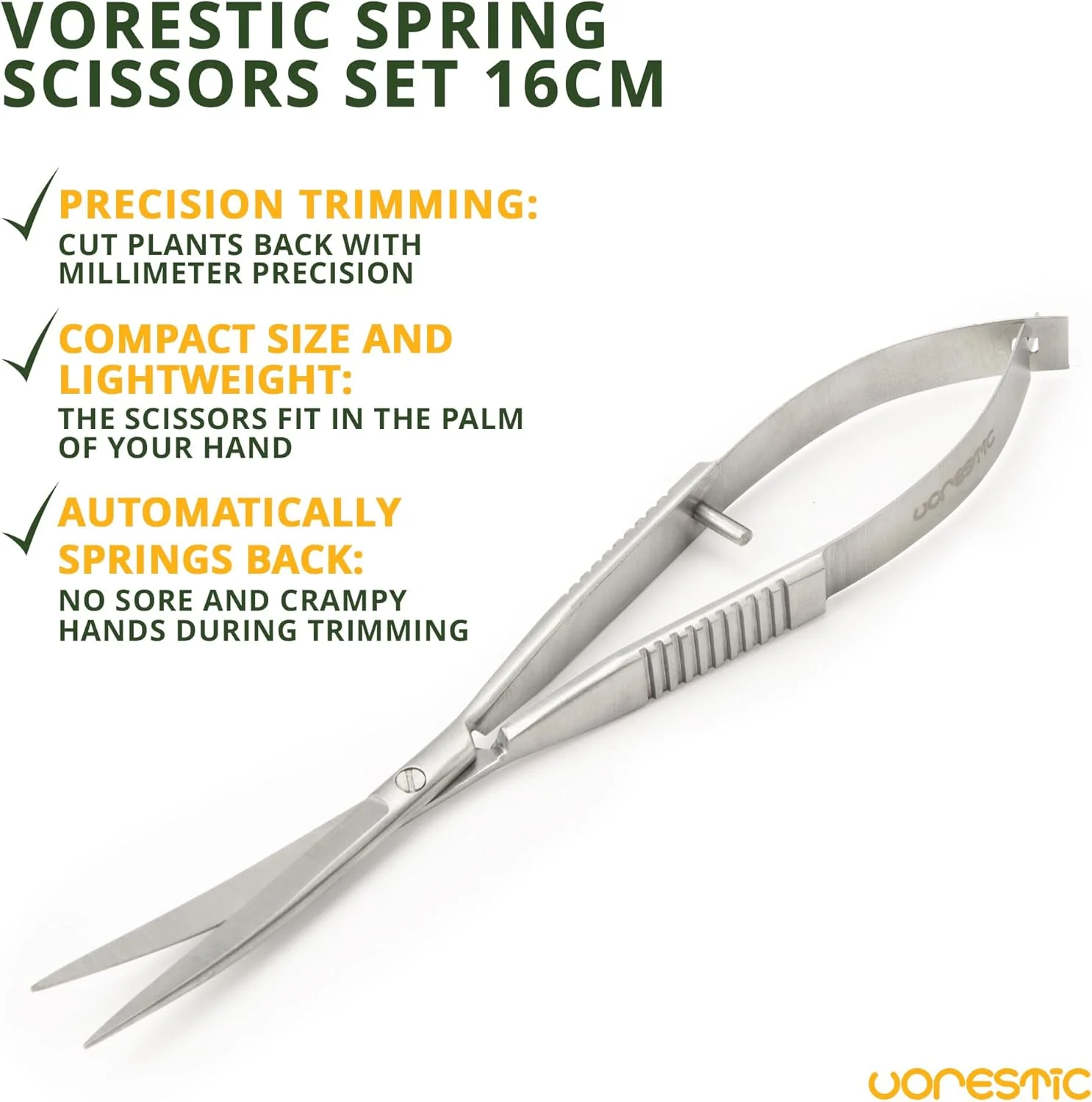 قیچی پر آکواریوم VORESTIC 16 سانتی متر، قیچی آکواریوم با مکانیزم فنری، قیچی فنری، آکواریوم، قیچی تراریوم، قیچی آکواریوم برای گیاهان آکواریومی