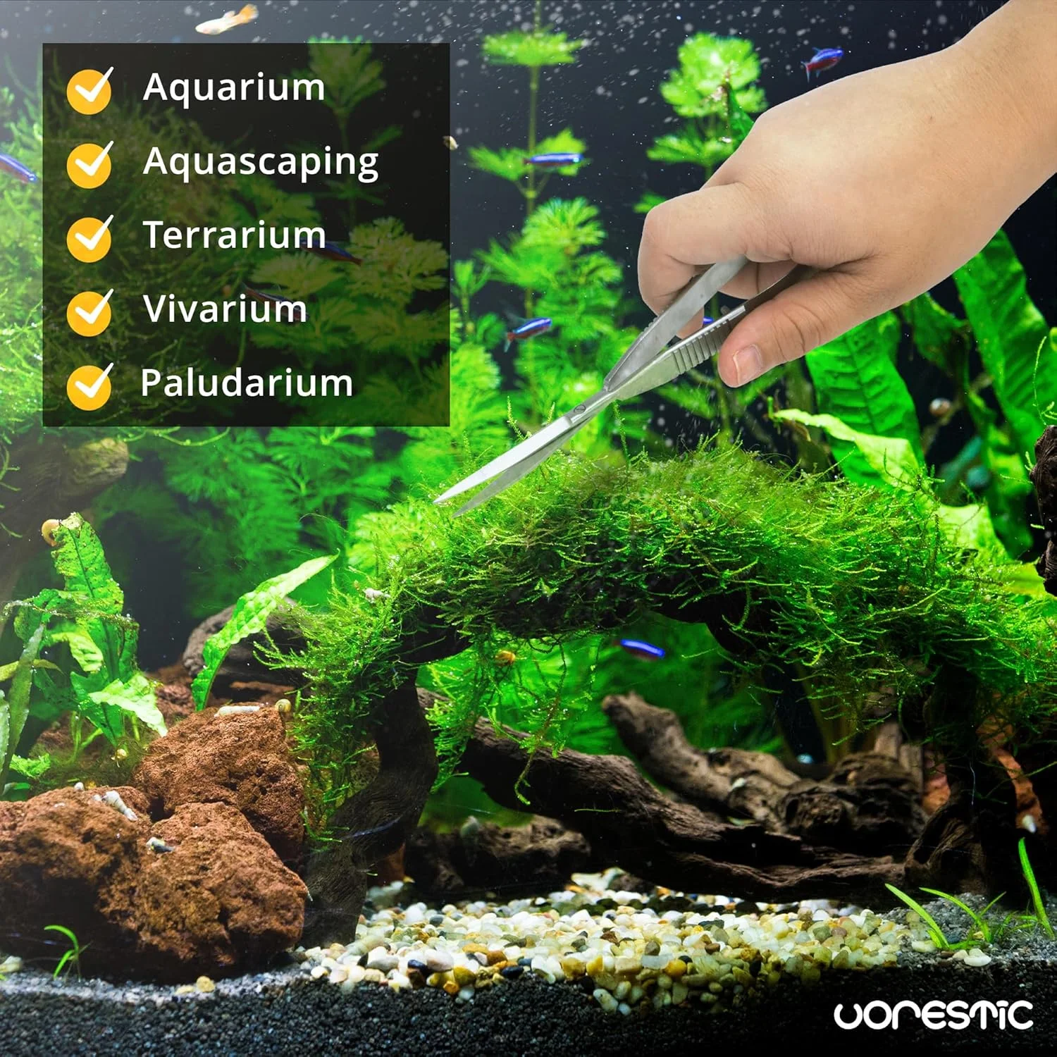 قیچی پر آکواریوم VORESTIC 16 سانتی متر، قیچی آکواریوم با مکانیزم فنری، قیچی فنری، آکواریوم، قیچی تراریوم، قیچی آکواریوم برای گیاهان آکواریومی