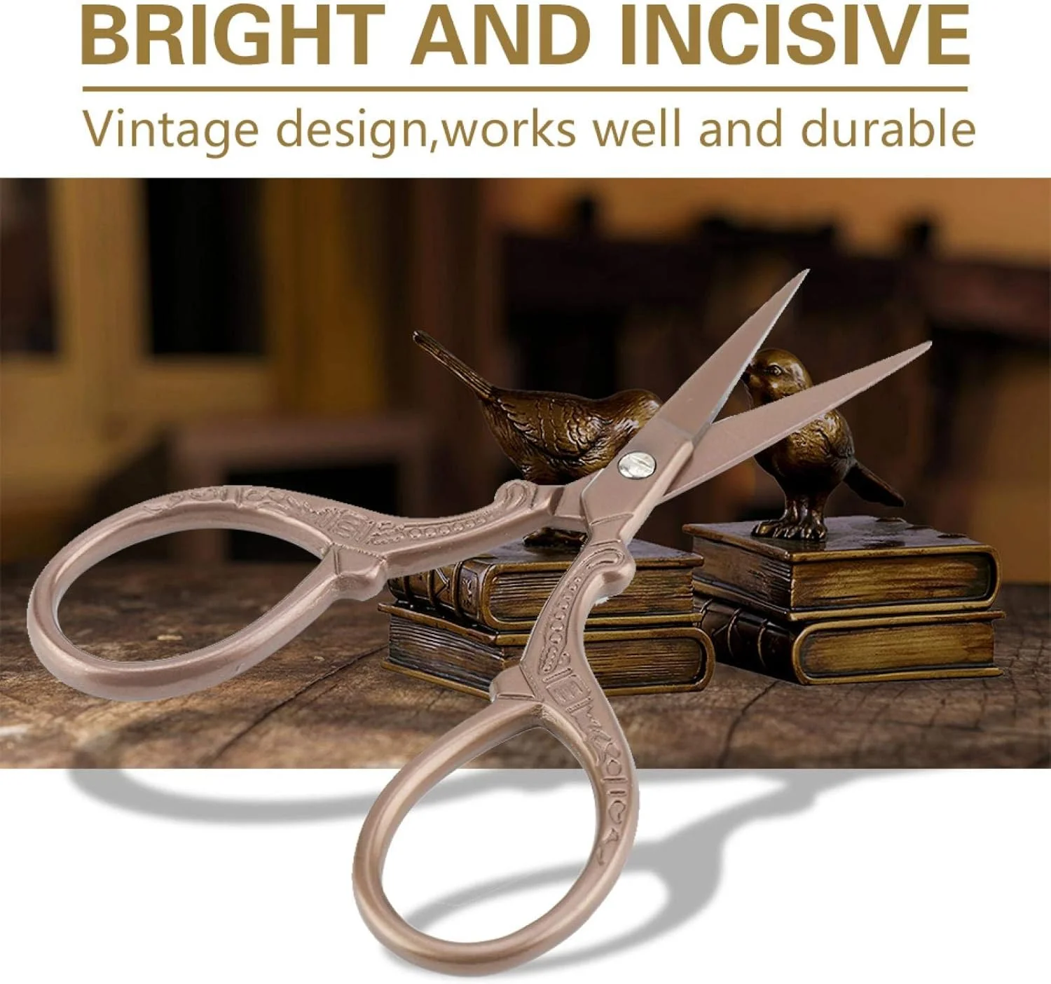 قیچی خیاطی استیل ضد زنگ وینتیج، قیچی خیاطی کلاسیک برای برش پارچه گلدوزی، ابزار صنایع دستی DIY (برش طلایی کوچک قهوه ای) قیچی خیاطی استیل ضد زنگ وینتیج، قیچی خیاطی کلاسیک برای برش پارچه گلدوزی، ابزار صنایع دستی DIY (برش طلایی کوچک قهوه ای)