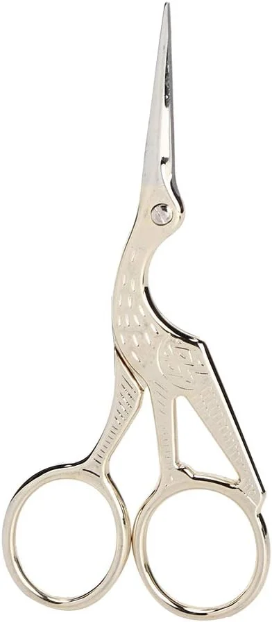 قیچی خیاطی طرح قدیمی، قیچی پرنده، قیچی گلدوزی، قیچی خیاطی استیل ضد زنگ طرح لک لک، قیچی خیاطی برای کارهای گلدوزی (طلایی)