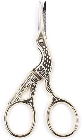 قیچی خیاطی طرح لک لک قدیمی، قیچی خیاطی استیل ضد زنگ، قیچی خیاطی برای گلدوزی، خیاطی، کاردستی و آثار هنری (طلایی)