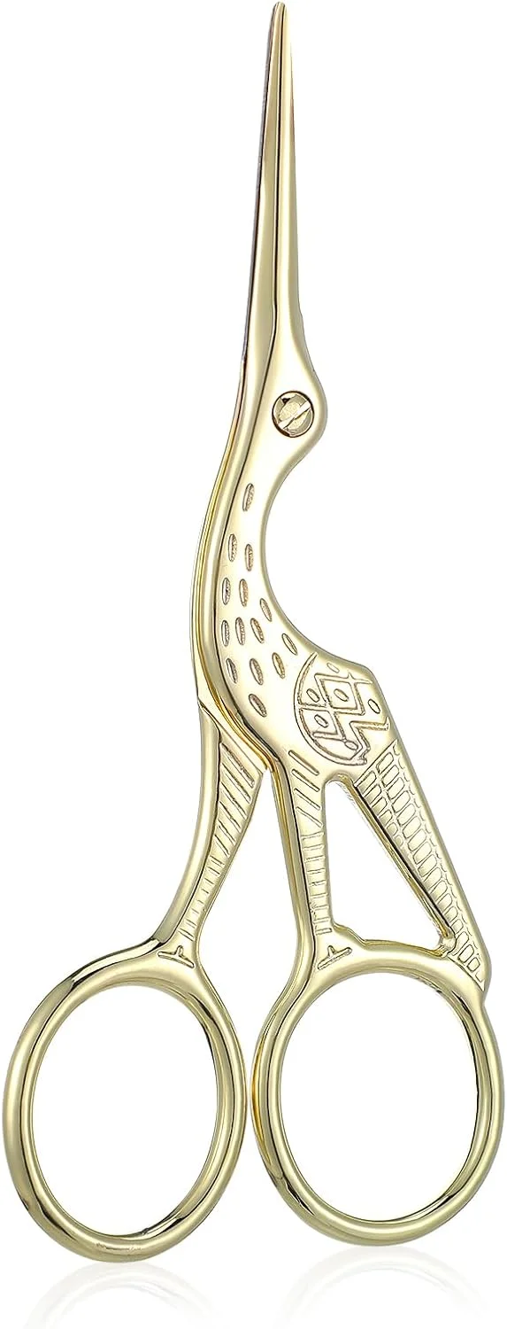 قیچی خیاطی طرح لک لک قدیمی، قیچی قلاب بافی استیل ضد زنگ، قیچی خیاطی با روکش برای گلدوزی، قیچی خیاطی حرفه ای طلایی برای برش نخ کوک صلیبی و صنایع دستی خیاطی