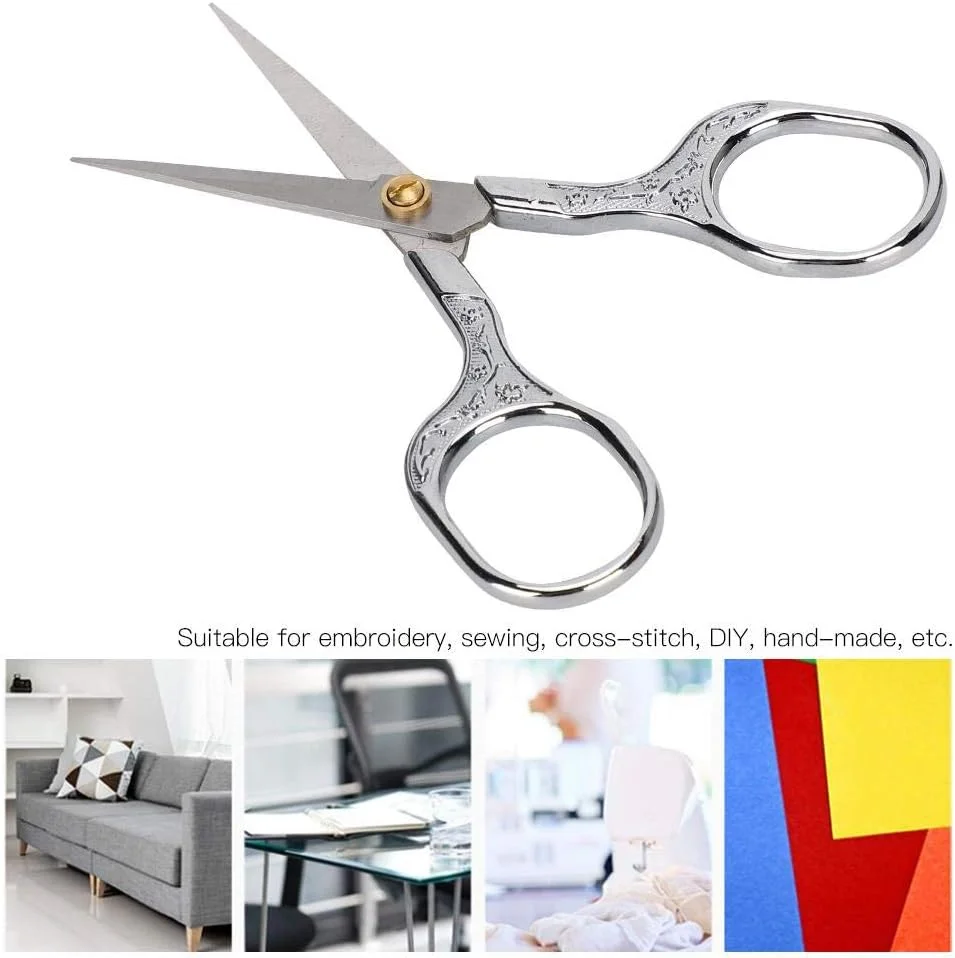 قیچی خیاطی وینتیج 4.9 اینچی برای برش بخیه، گلدوزی، خیاطی، کاردستی، هنر، ابزار DIY (نقره ای)