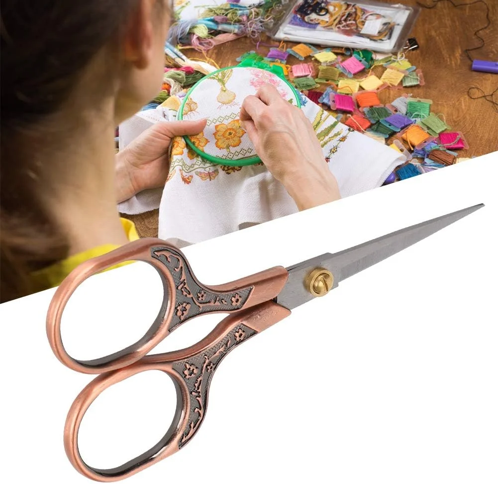 قیچی خیاطی وینتیج 4.9 اینچی برای برش بخیه، گلدوزی، خیاطی، کاردستی، هنر و ابزار DIY (برنجی عتیقه)