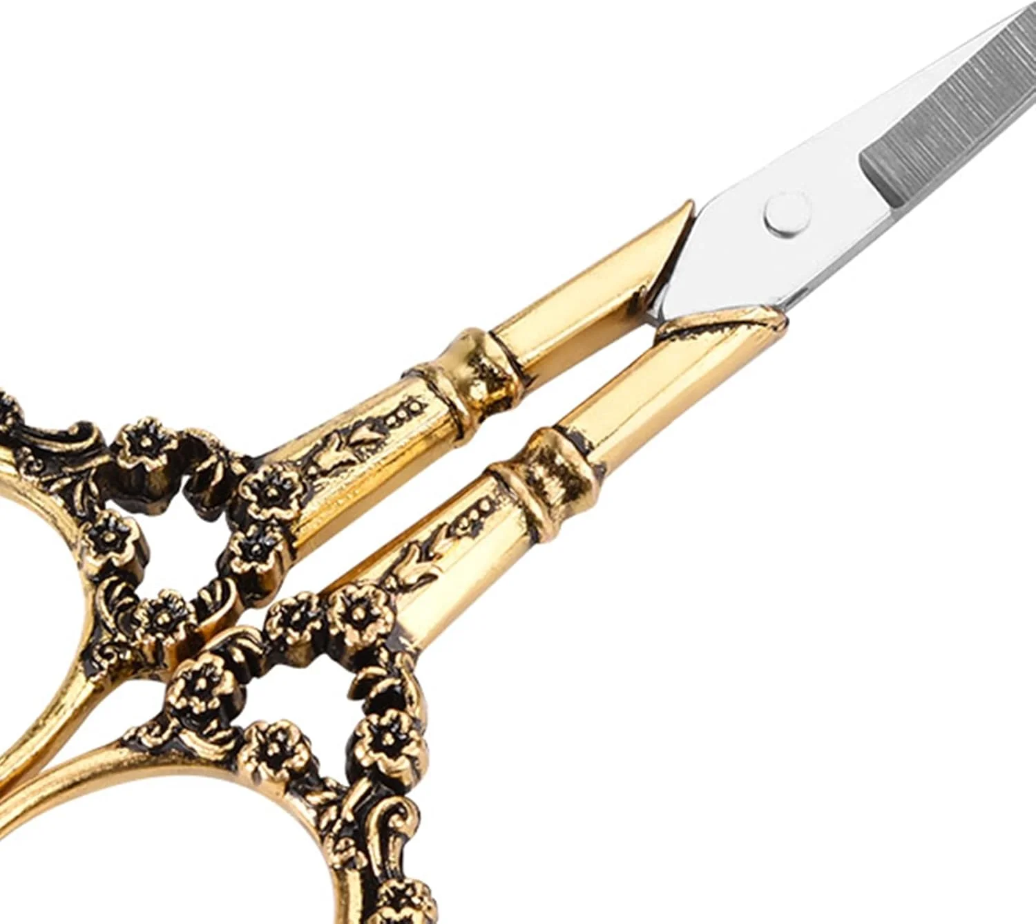 قیچی خیاطی استیل با طرح گل های قدیمی: پره/باله سخت شده، دسته راحت، همه کاره برای خیاطی/اسکرپ بوک/کاردستی (طلایی) قیچی خیاطی استیل با طرح گل های قدیمی: پره/باله سخت شده، دسته راحت، همه کاره برای خیاطی/اسکرپ بوک/کاردستی (طلایی)