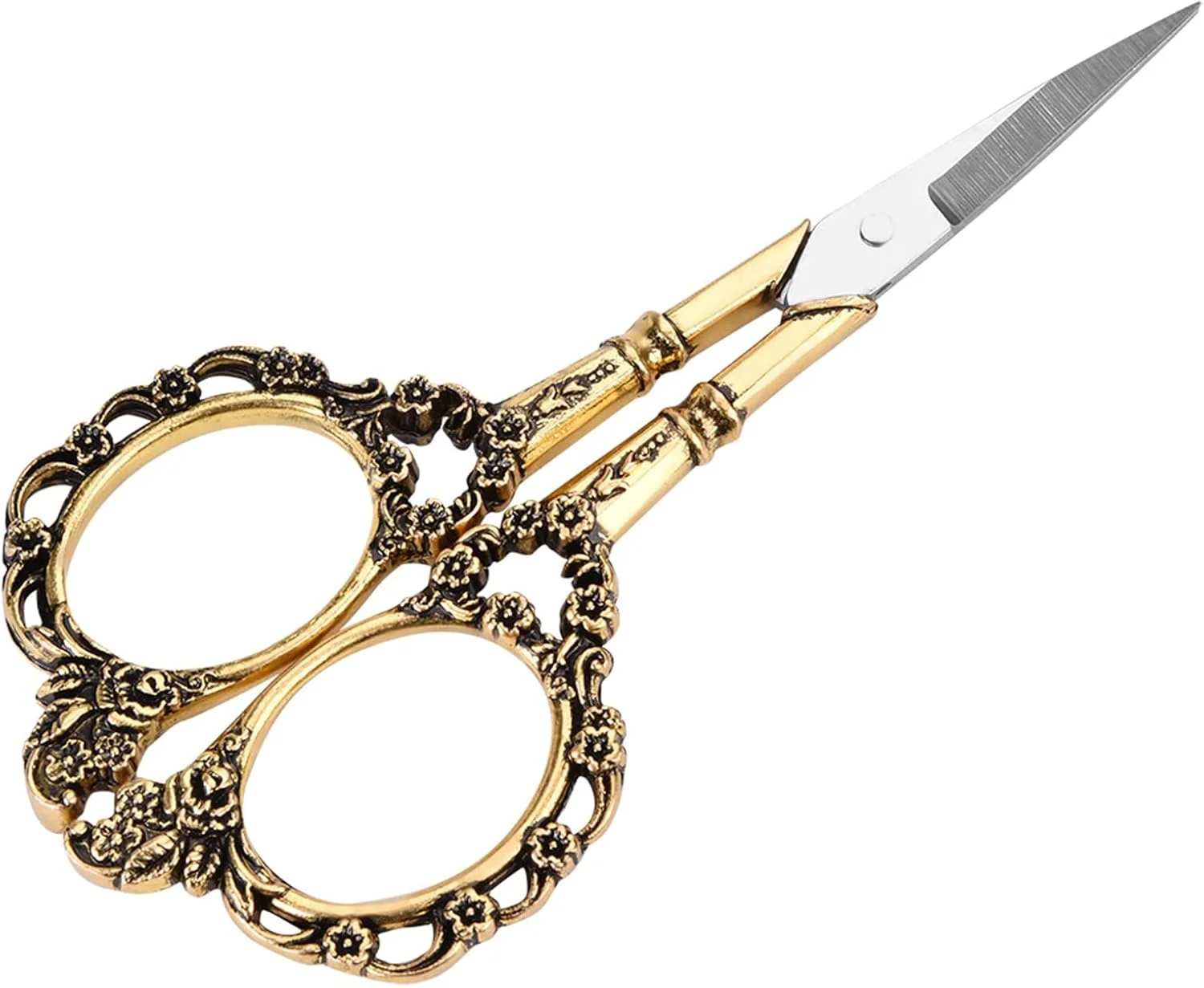 قیچی خیاطی استیل با طرح گل های قدیمی: پره/باله سخت شده، دسته راحت، همه کاره برای خیاطی/اسکرپ بوک/کاردستی (طلایی) قیچی خیاطی استیل با طرح گل های قدیمی: پره/باله سخت شده، دسته راحت، همه کاره برای خیاطی/اسکرپ بوک/کاردستی (طلایی)