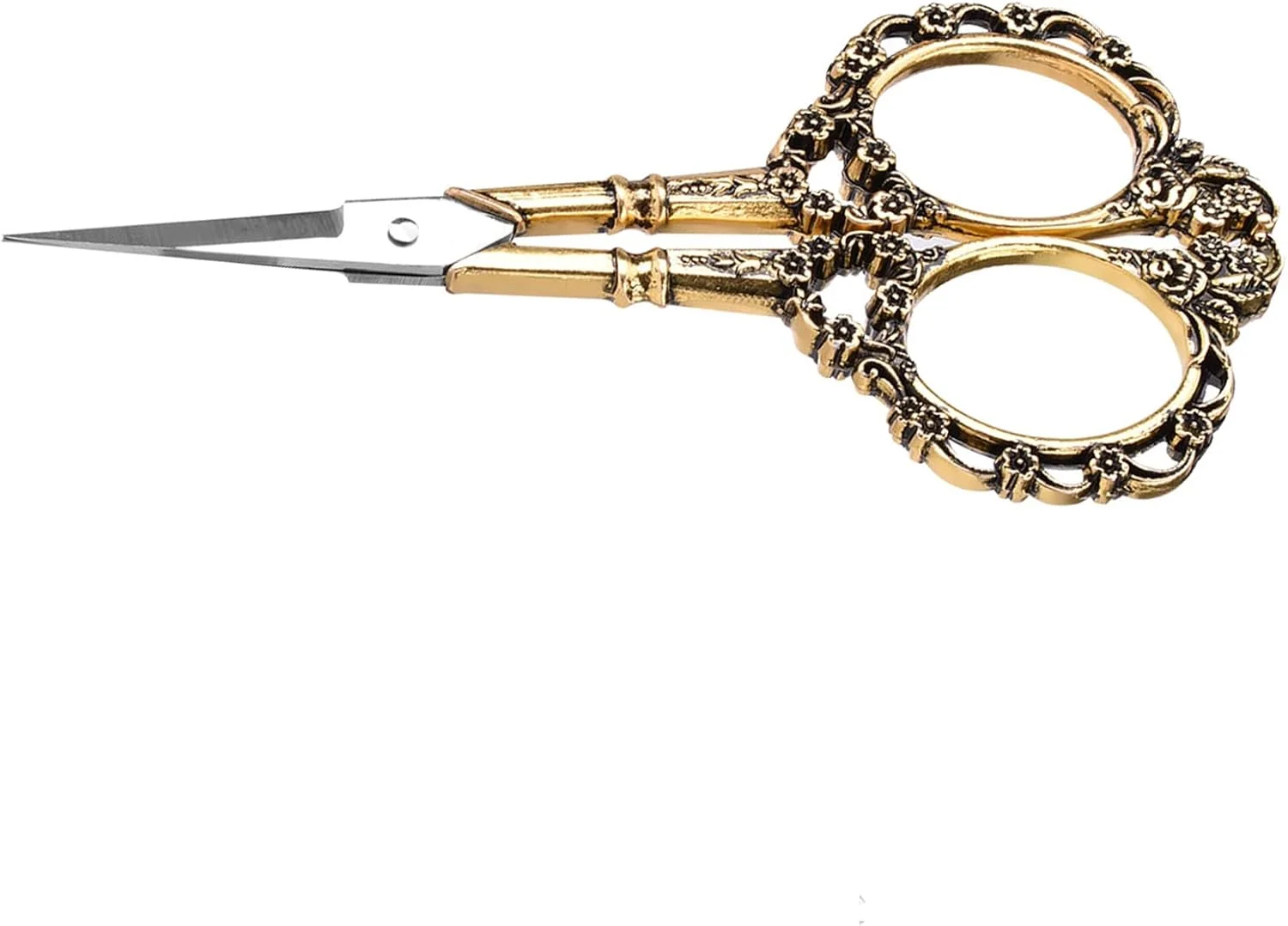 قیچی خیاطی استیل با طرح گل های قدیمی: پره/باله سخت شده، دسته راحت، همه کاره برای خیاطی/اسکرپ بوک/کاردستی (طلایی) قیچی خیاطی استیل با طرح گل های قدیمی: پره/باله سخت شده، دسته راحت، همه کاره برای خیاطی/اسکرپ بوک/کاردستی (طلایی)