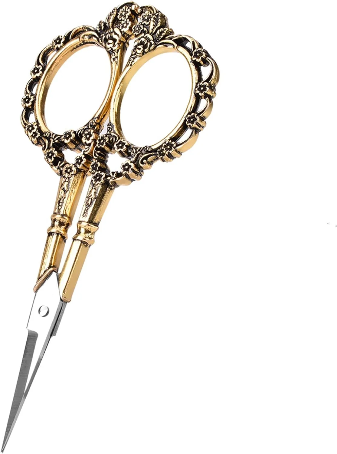 قیچی خیاطی استیل با طرح گل های قدیمی: پره/باله سخت شده، دسته راحت، همه کاره برای خیاطی/اسکرپ بوک/کاردستی (طلایی) قیچی خیاطی استیل با طرح گل های قدیمی: پره/باله سخت شده، دسته راحت، همه کاره برای خیاطی/اسکرپ بوک/کاردستی (طلایی)