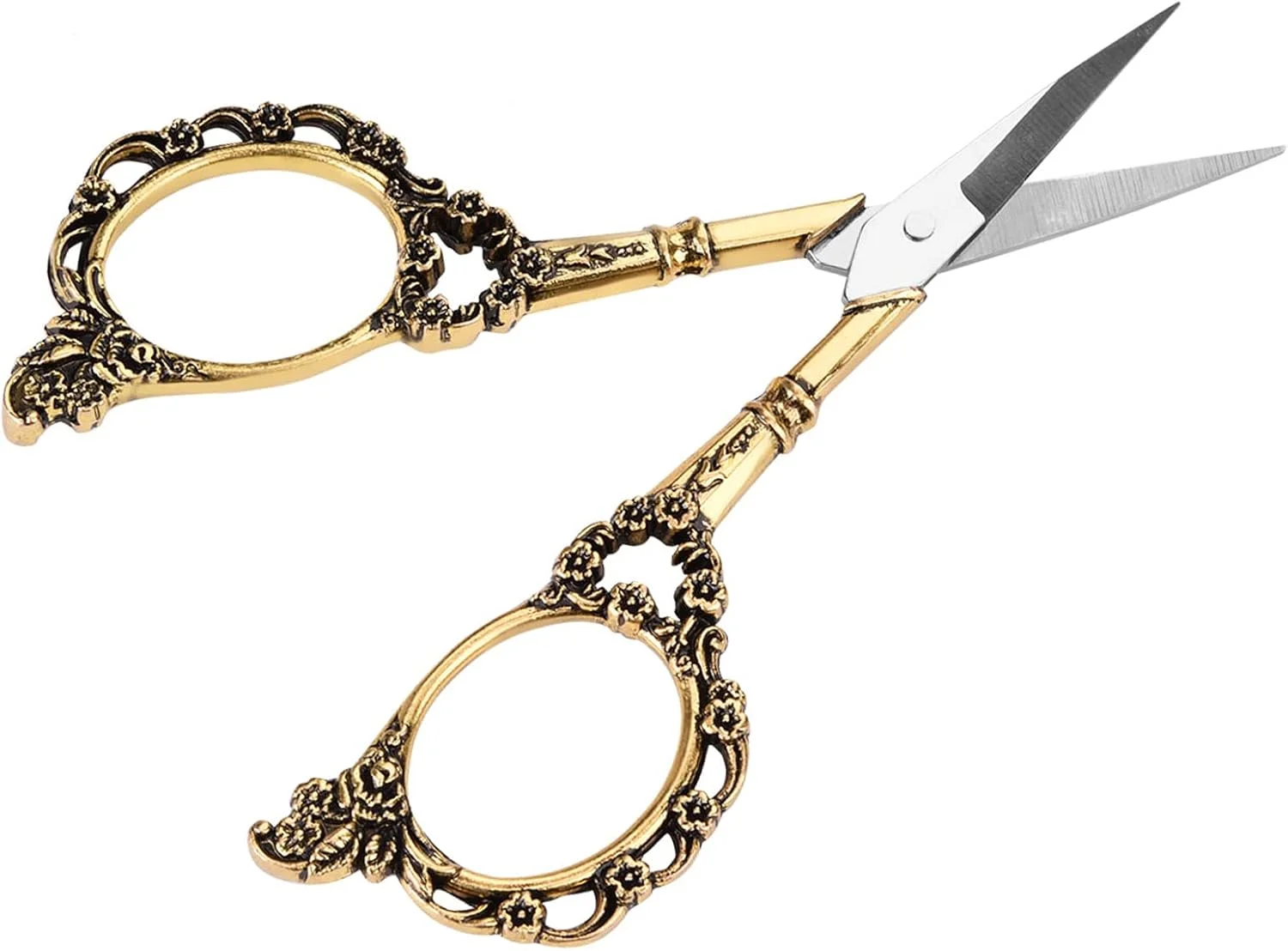 قیچی خیاطی استیل با طرح گل های قدیمی: پره/باله سخت شده، دسته راحت، همه کاره برای خیاطی/اسکرپ بوک/کاردستی (طلایی) قیچی خیاطی استیل با طرح گل های قدیمی: پره/باله سخت شده، دسته راحت، همه کاره برای خیاطی/اسکرپ بوک/کاردستی (طلایی)