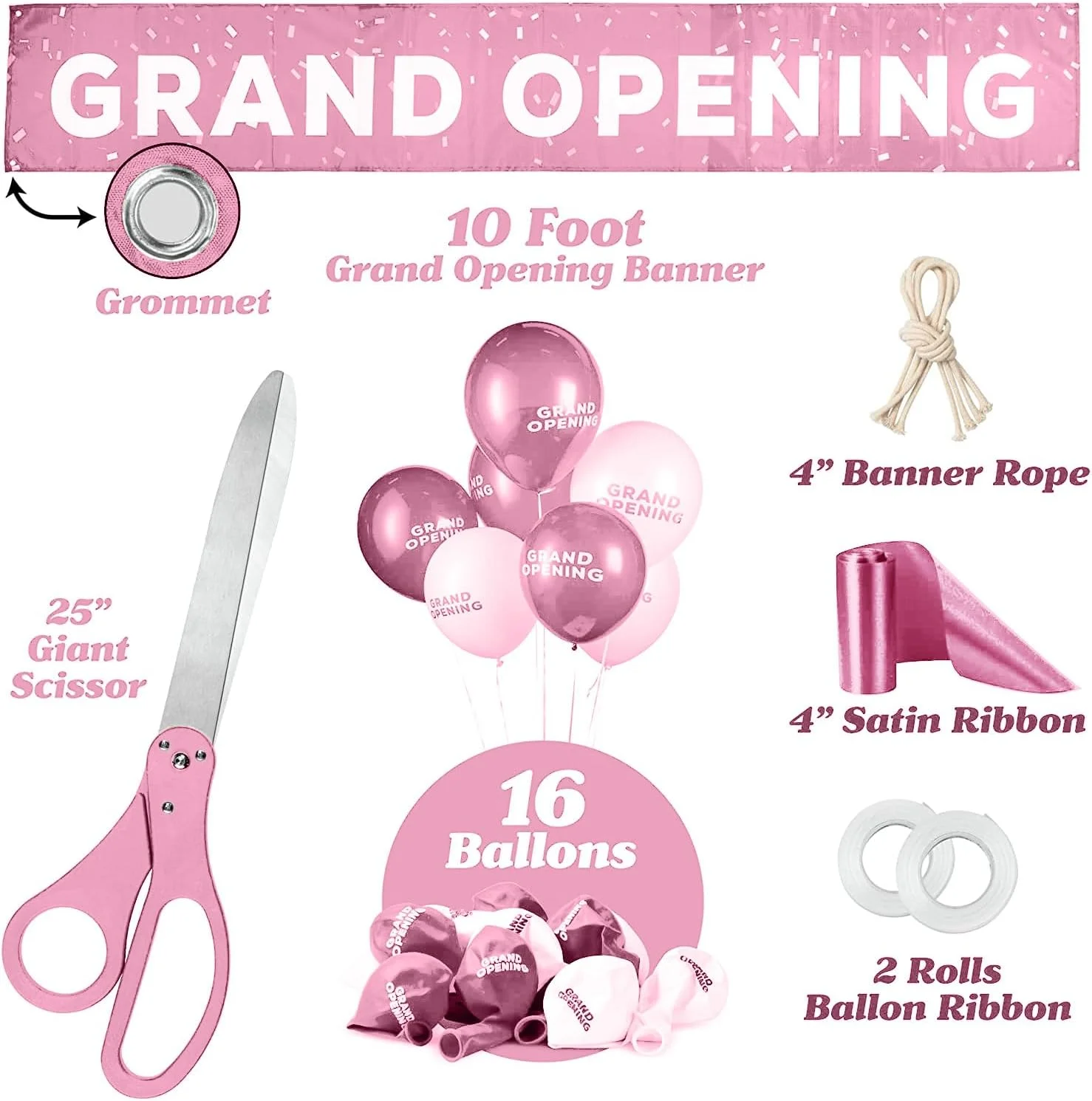 کیت مراسم افتتاحیه مجلل Upper Midland Products - قیچی غول پیکر 63.5 سانتی متری با روبان ساتن صورتی، بنر، پاپیون، بادکنک و موارد دیگر کیت مراسم افتتاحیه مجلل Upper Midland Products - قیچی غول پیکر 63.5 سانتی متری با روبان ساتن صورتی، بنر، پاپیون، بادکنک و موارد دیگر